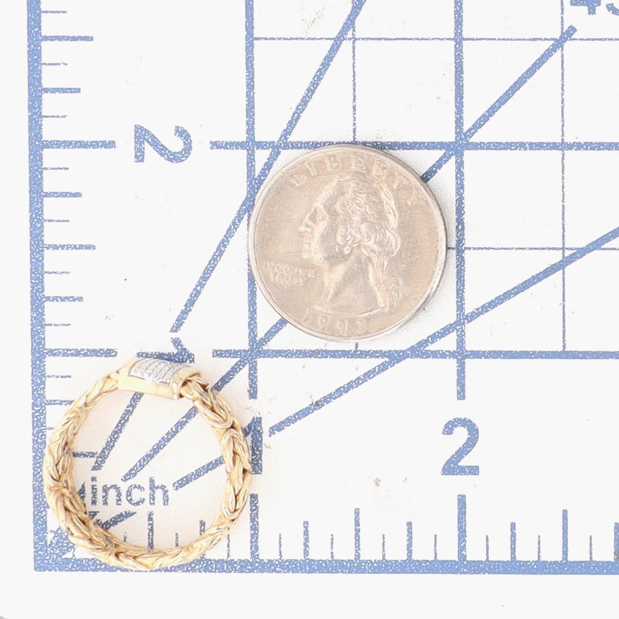 Signed Turkey Gold Over Silver Diamond Byzantine Chain Band Ring Size 10.75