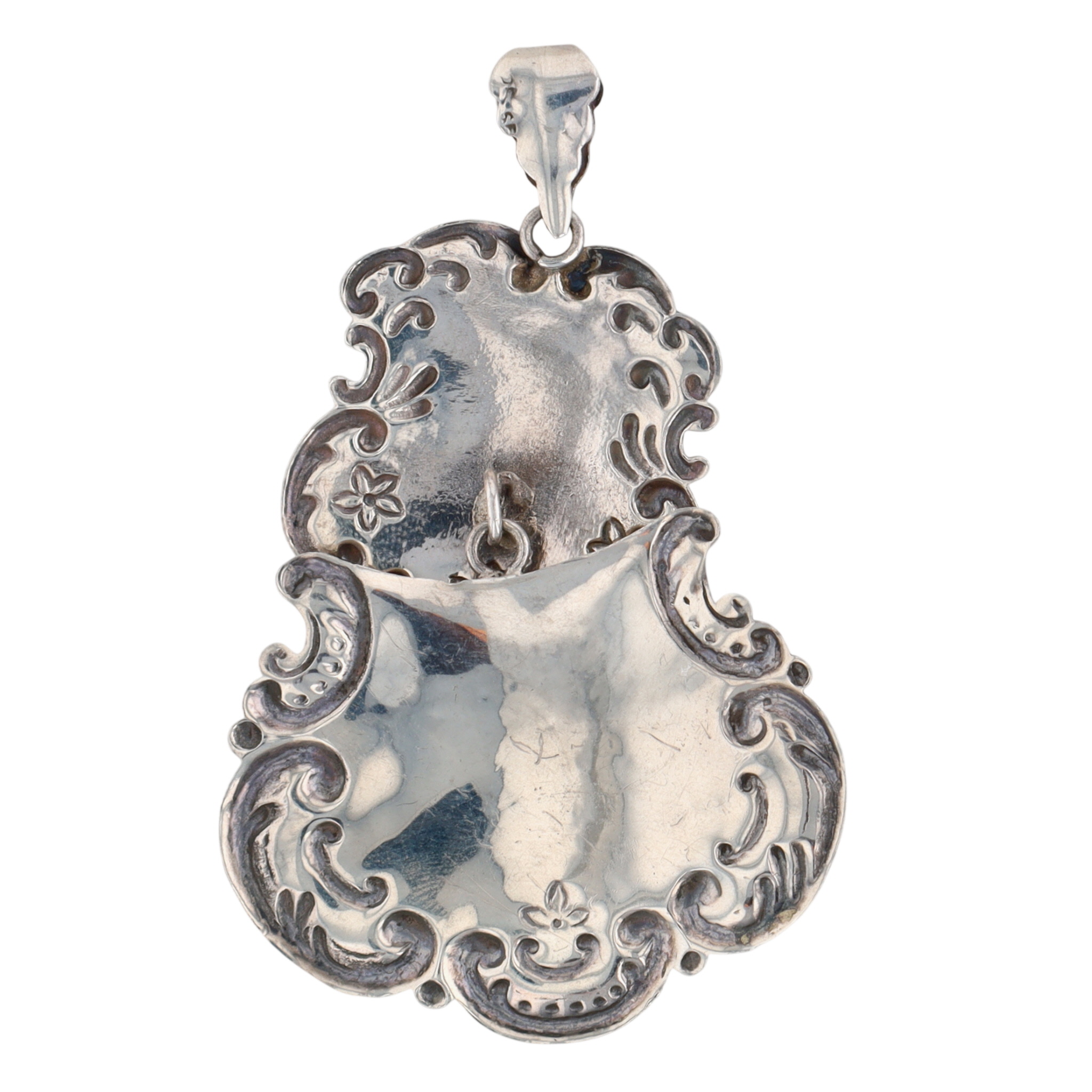 Sterling Silver Floral Pressed Double Dangle Pendant