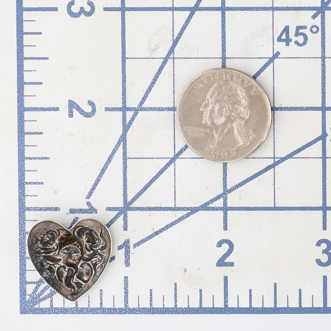 Sterling Silver Pressed Nouveau Style Lady Lily Heart Stud Earrings