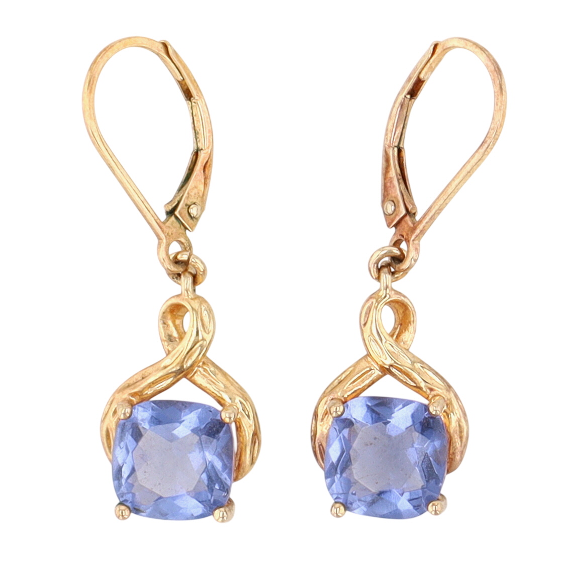 Signed Gold Over Sterling Silver Blue Rhinestone Drop Earrings