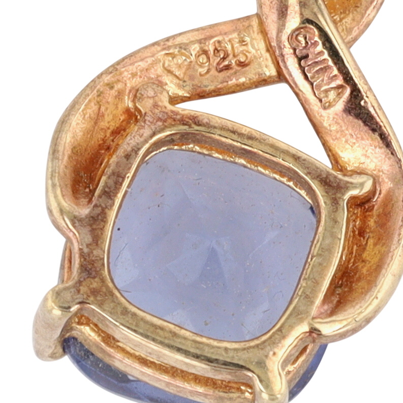 Signed Gold Over Sterling Silver Blue Rhinestone Drop Earrings