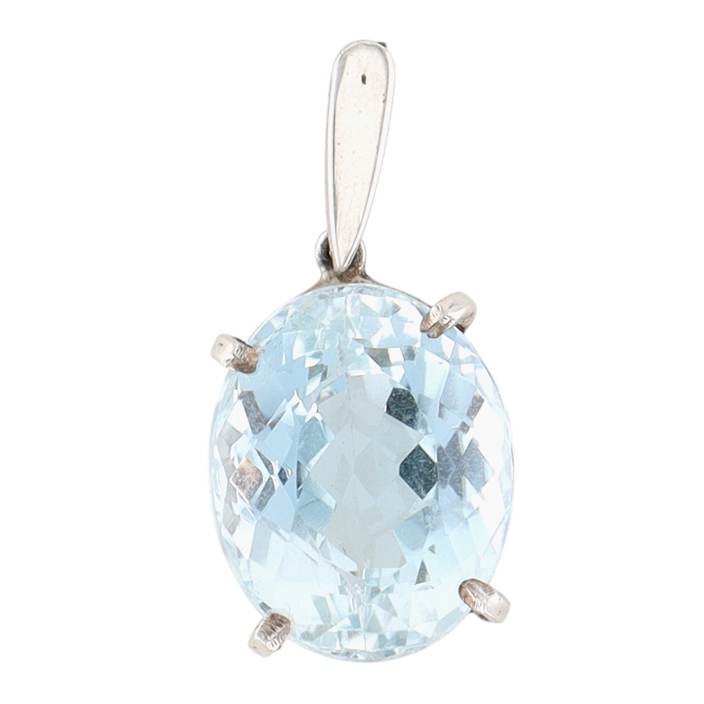 Sterling Silver Light Blue Sapphire Large Oval Pendant