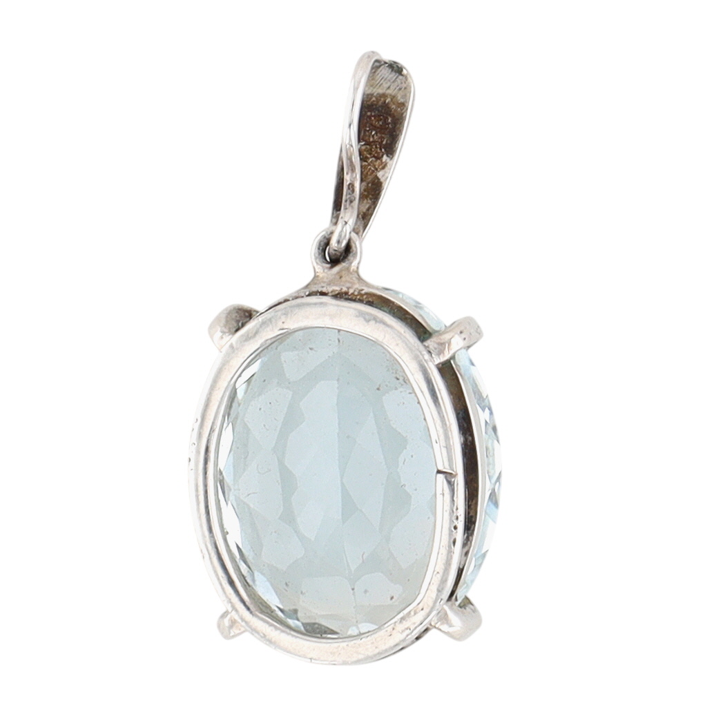 Sterling Silver Light Blue Sapphire Large Oval Pendant