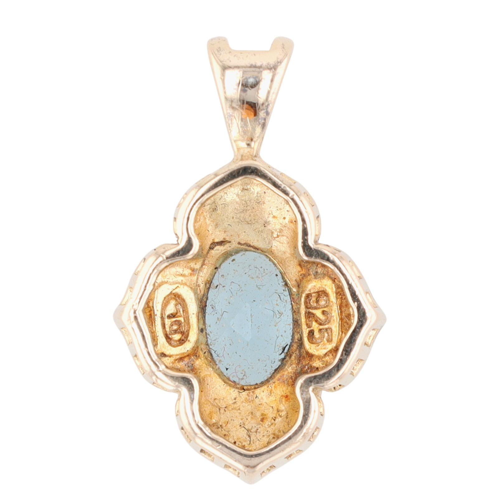 Signed Gold Over Sterling Silver Diamond Aquamarine Halo Pendant
