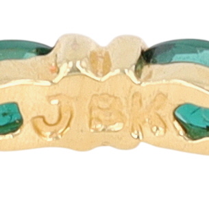 Signed Gold Over Sterling Silver Jadeite Oval Eternity Band Ring Size 6.25
