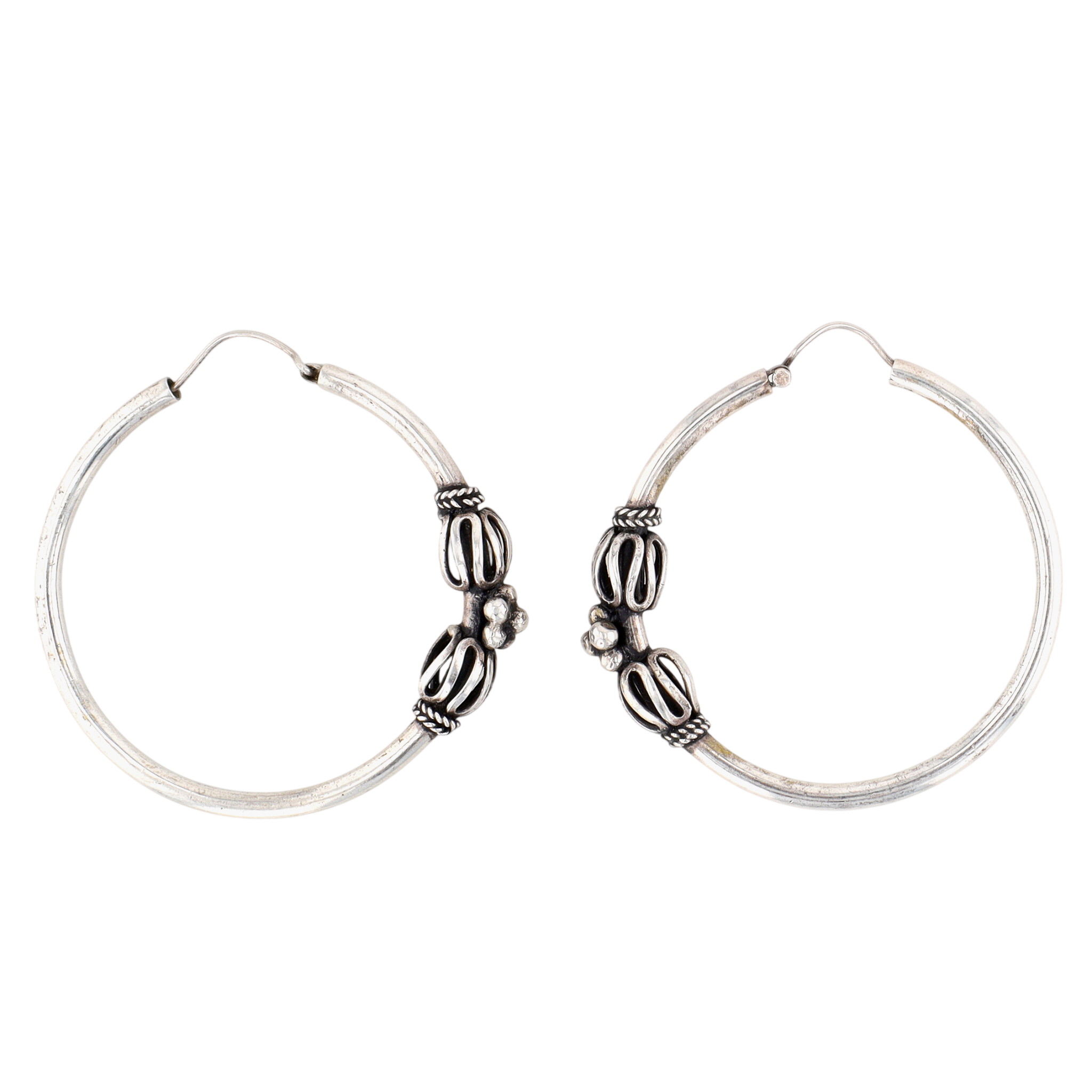 Sterling Silver Bali Style Hollow Hoop Earrings