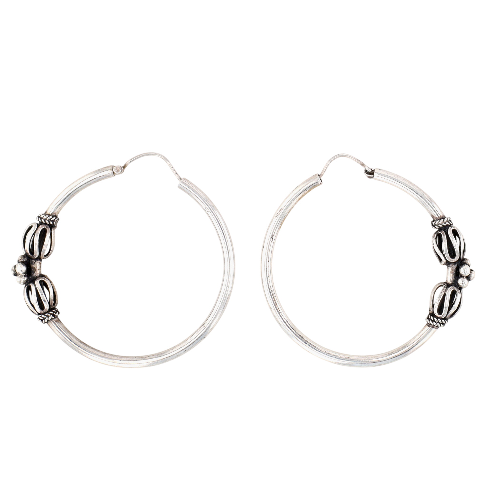 Sterling Silver Bali Style Hollow Hoop Earrings