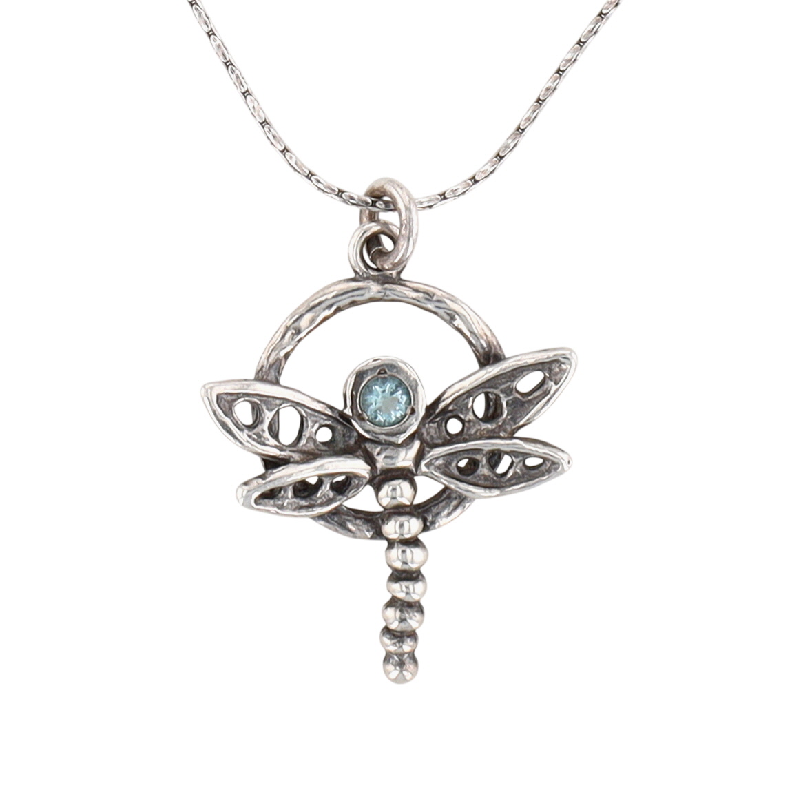 Signed Israel Sterling Silver Rhinestone Dragonfly Necklace