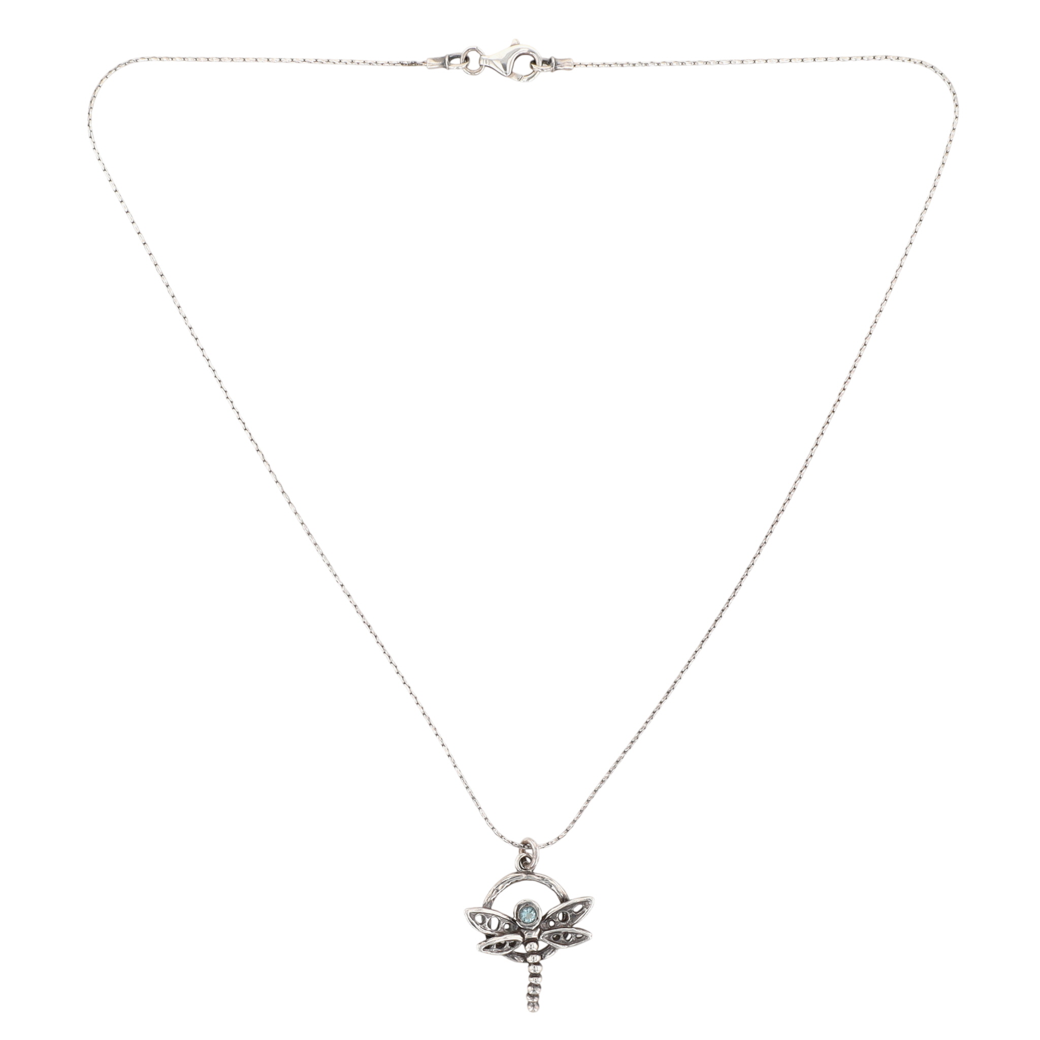 Signed Israel Sterling Silver Rhinestone Dragonfly Necklace