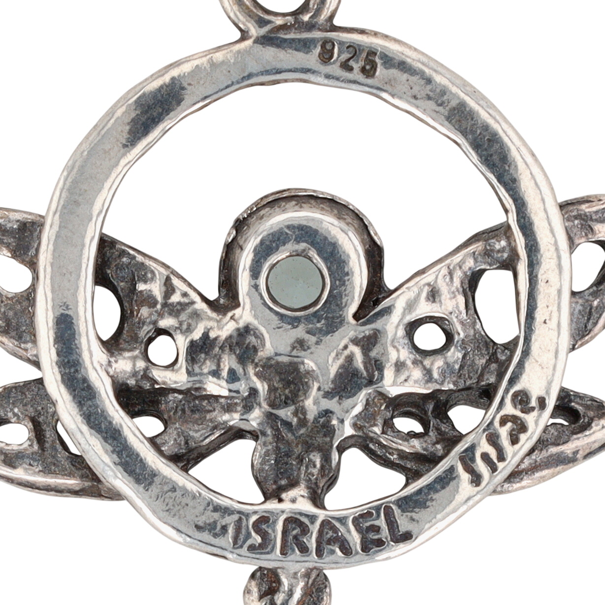 Signed Israel Sterling Silver Rhinestone Dragonfly Necklace