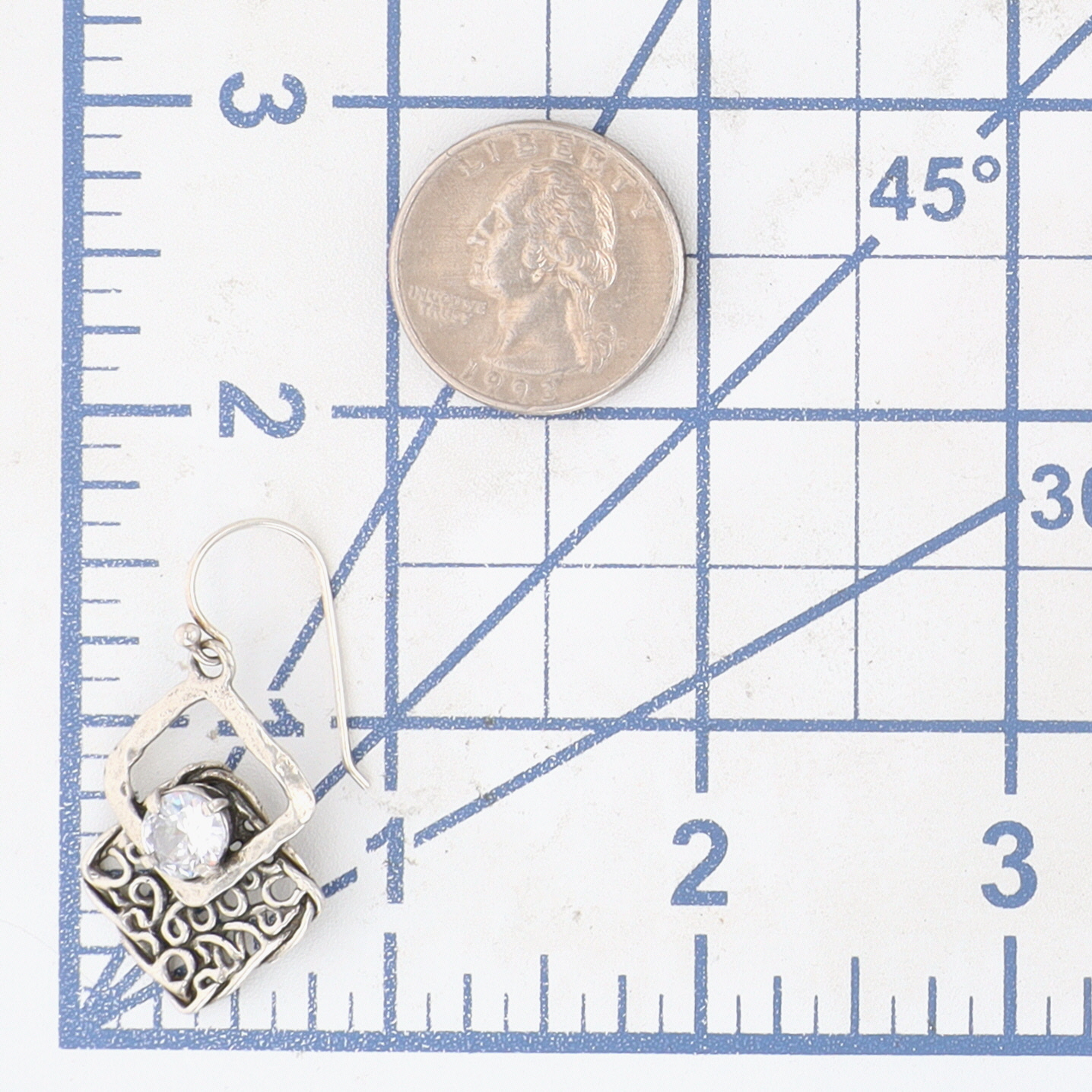 Israel Sterling Silver CZ Double Square Dangle Earrings