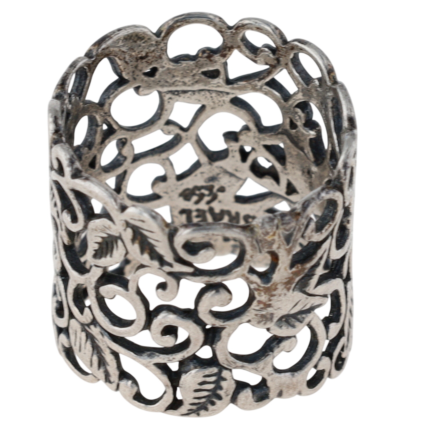 Israel Sterling Silver Open Work Vine Leaf Wide Band Ring Size 7