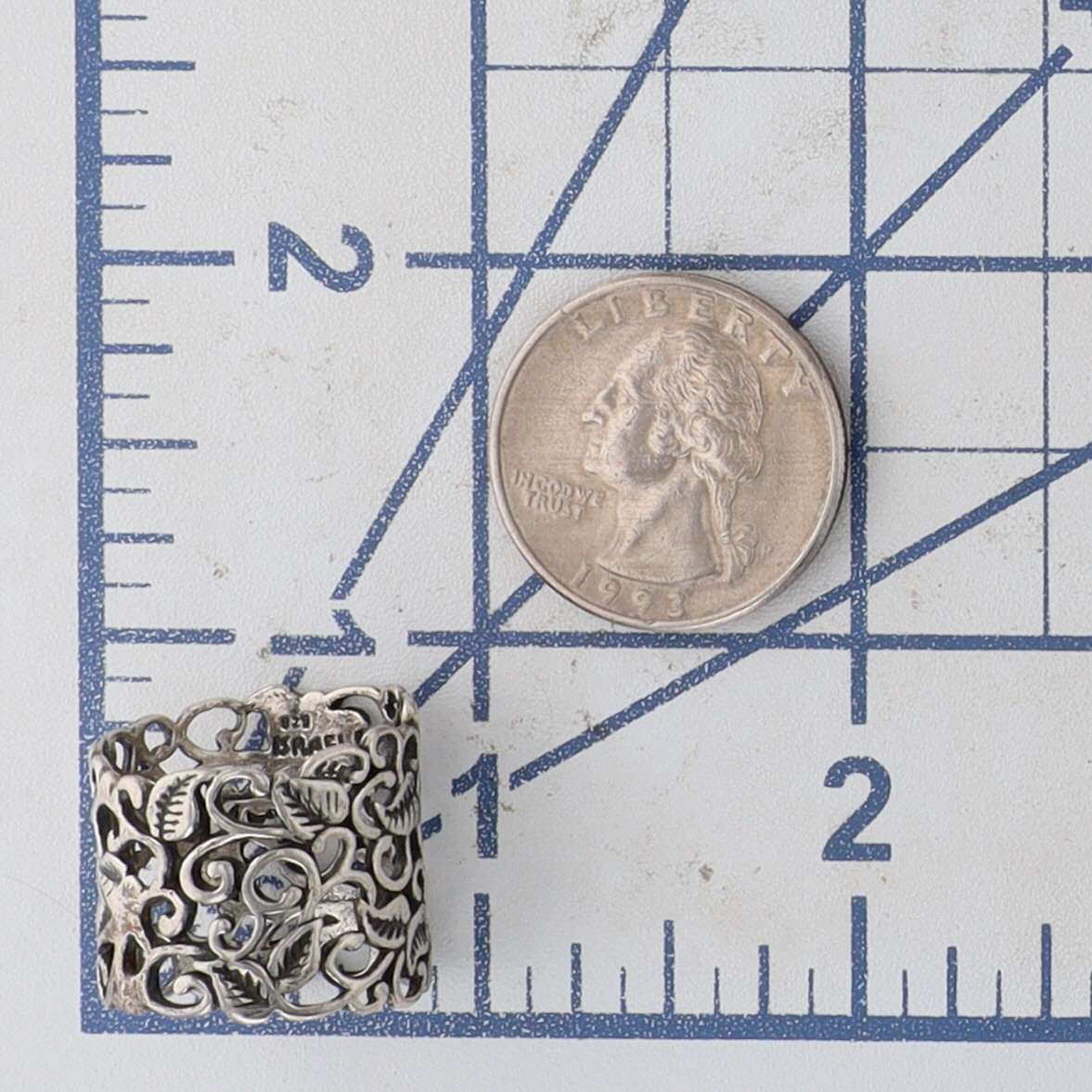 Israel Sterling Silver Open Work Vine Leaf Wide Band Ring Size 7