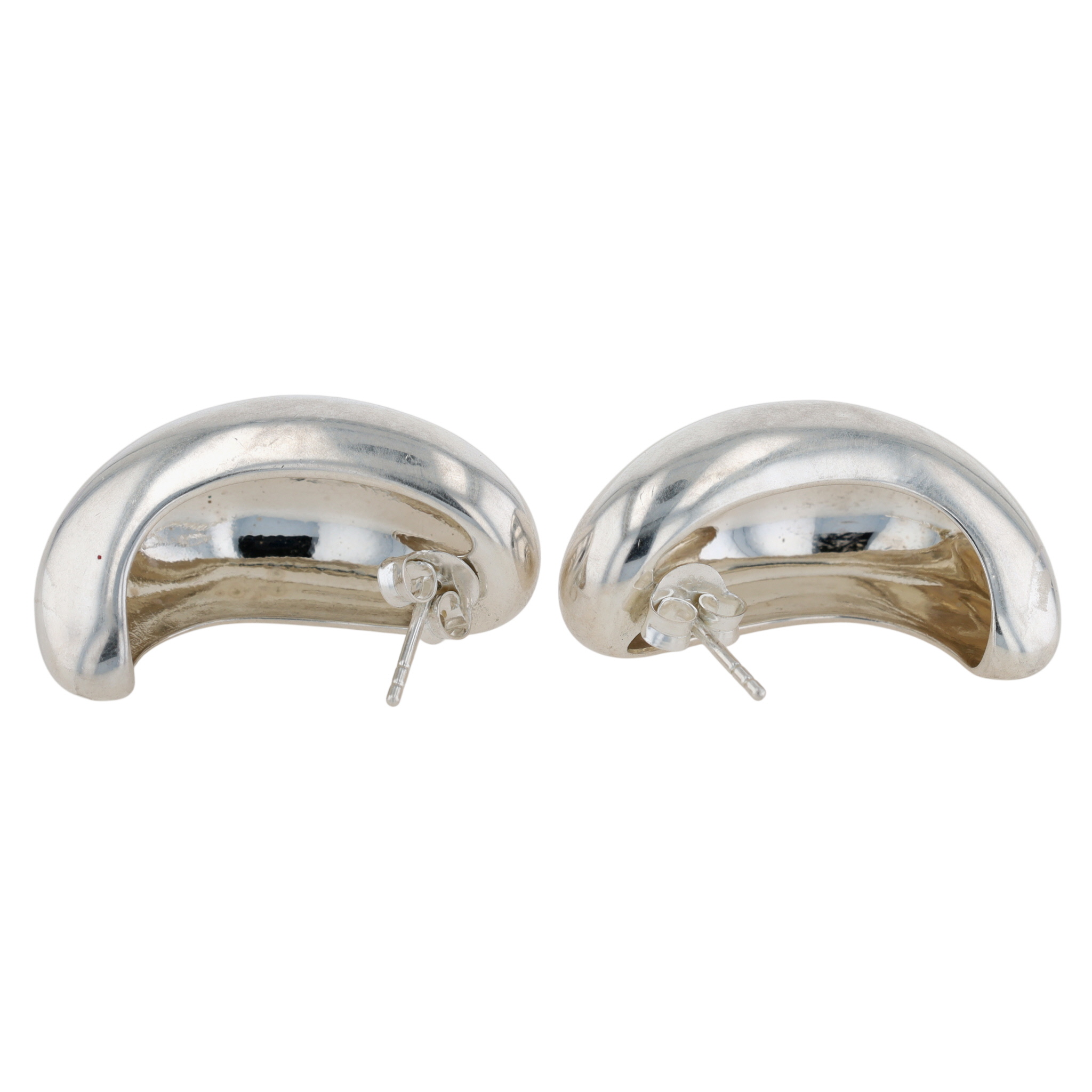 Signed Sterling Silver Modern Huggie Stud Earrings