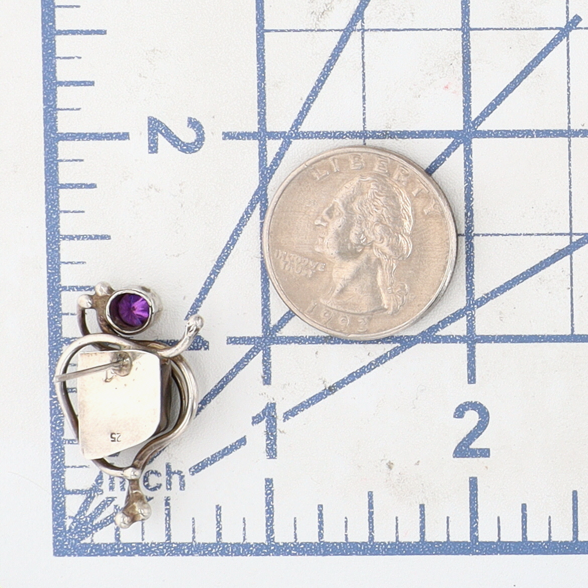 Signed Sterling Silver Amethyst Roman Glass Organic Line Stud Earrings