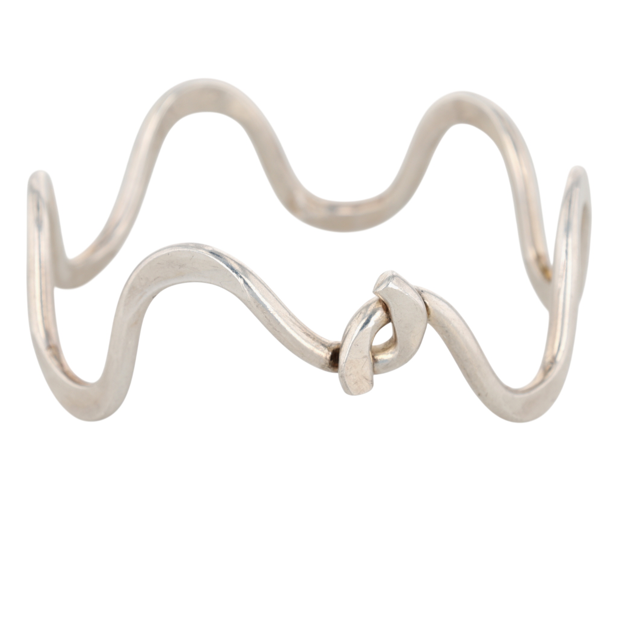 Handmade Sterling Silver Wavy Hammered Clasp Bangle Bracelet