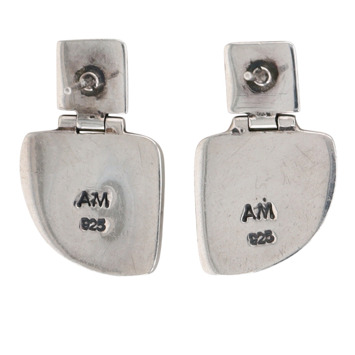 Signed Sterling Silver Mother of Pearl Inlay Granulated Hinge Stud Earrings