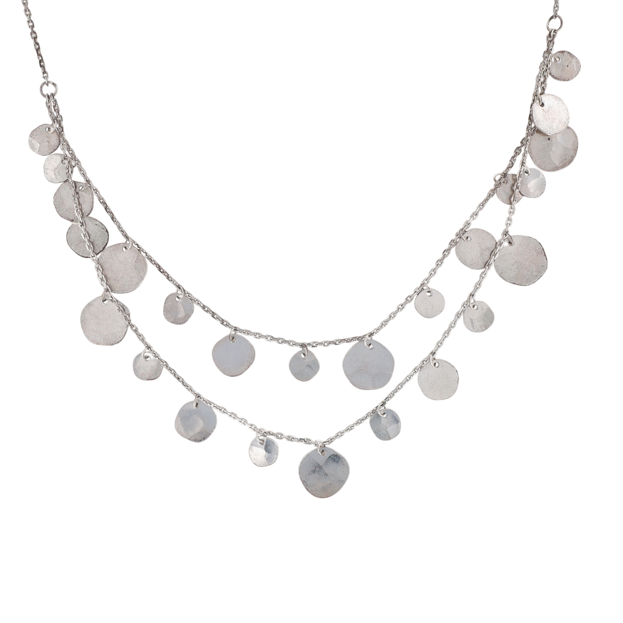 Sterling Silver Hammered Disc Double Strand Necklace