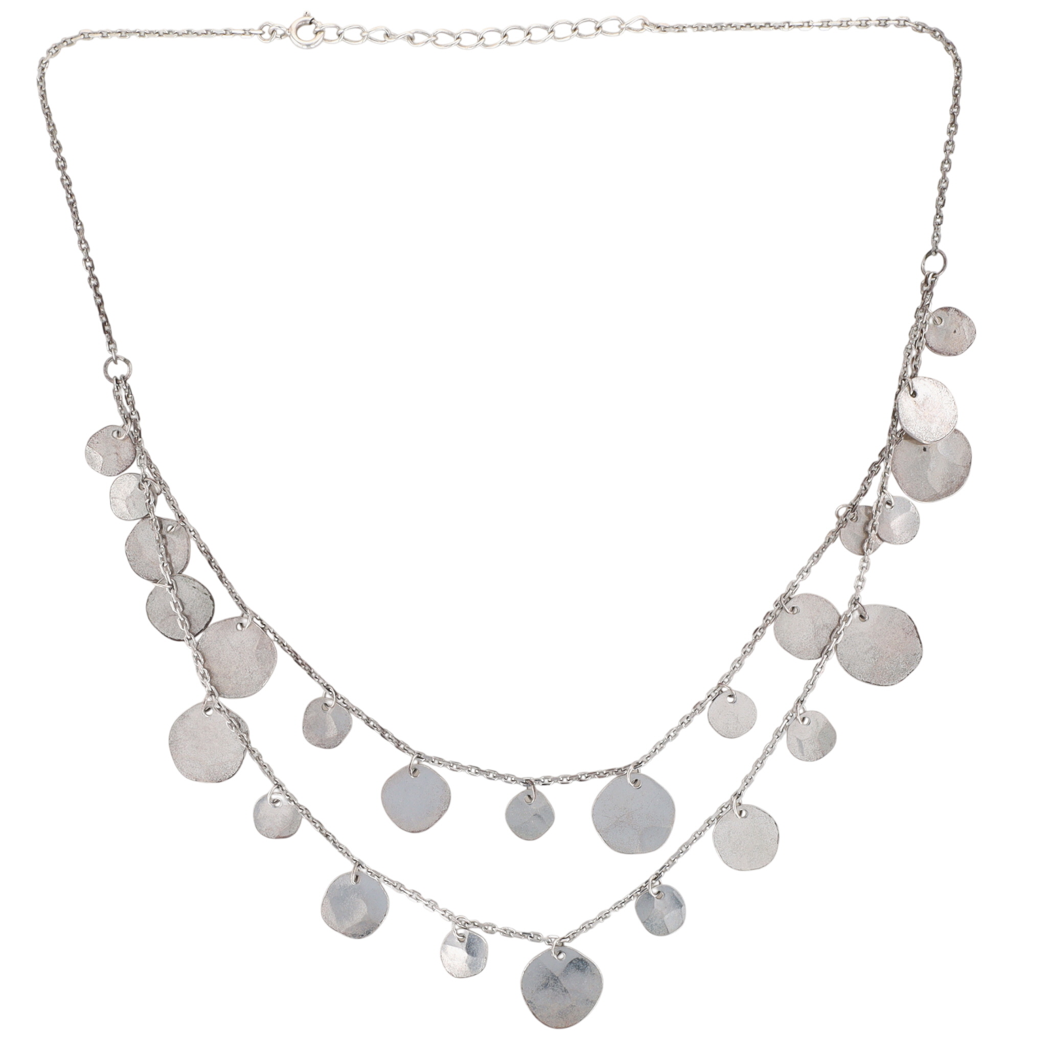 Sterling Silver Hammered Disc Double Strand Necklace
