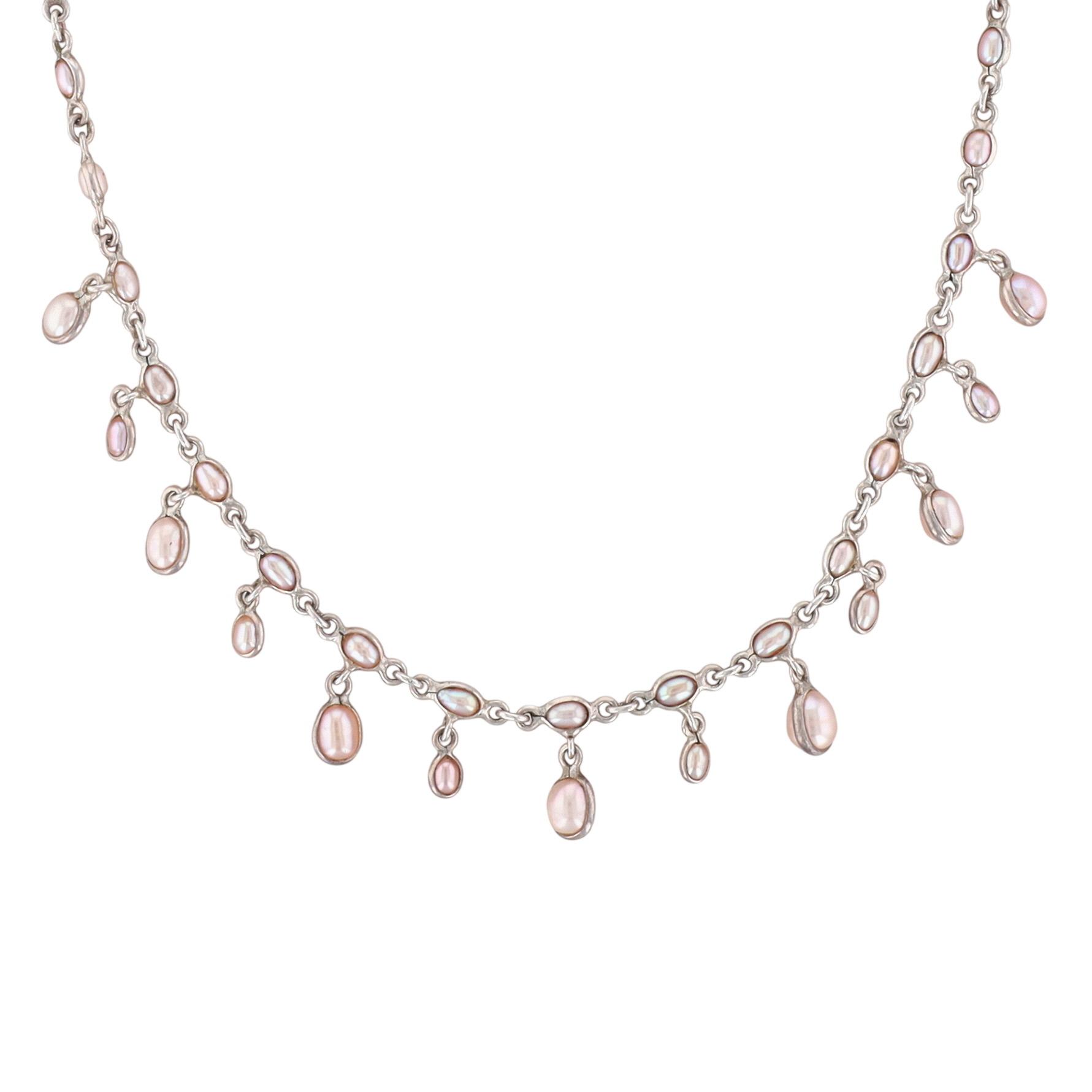 Sterling Silver Pearl Link Fringe Necklace