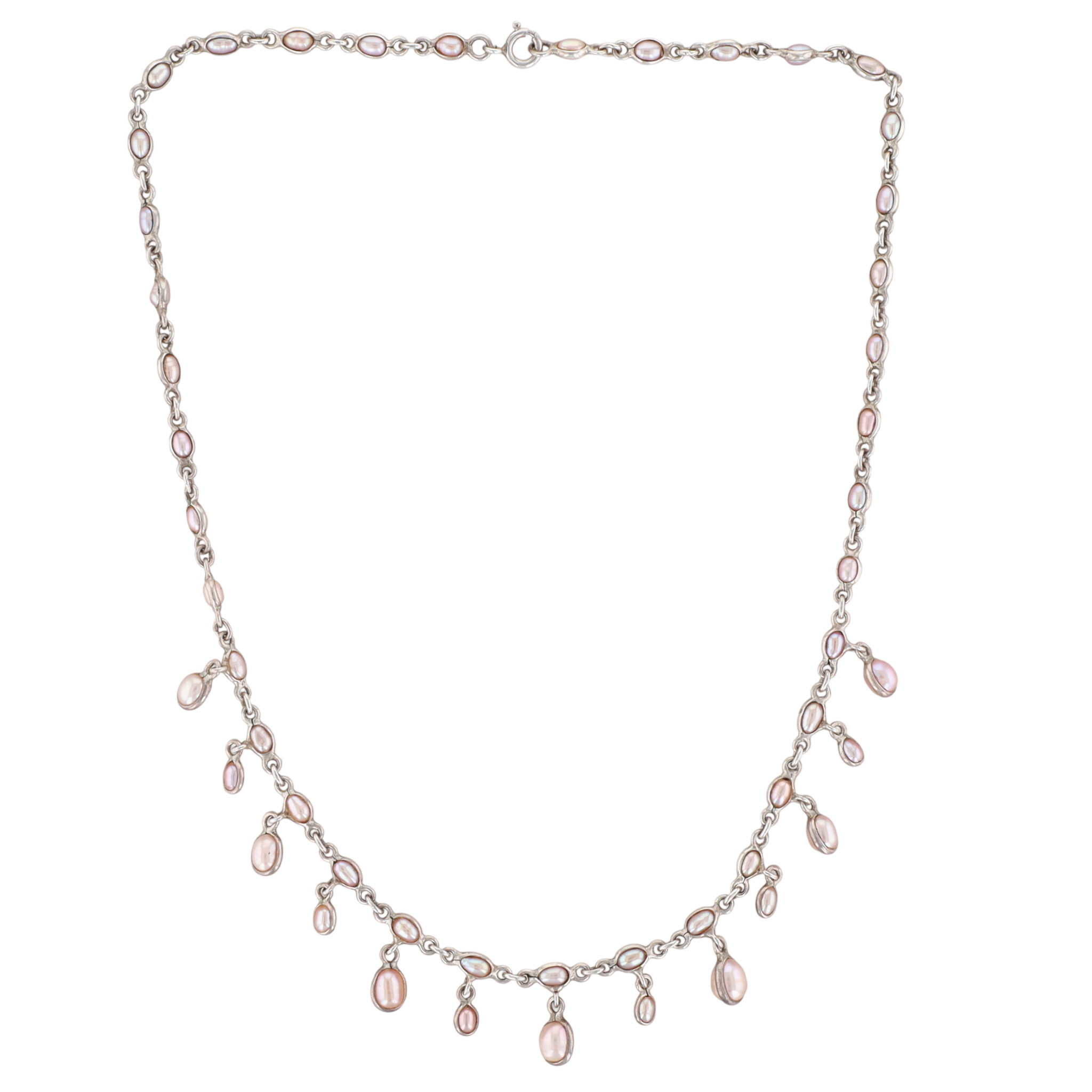 Sterling Silver Pearl Link Fringe Necklace