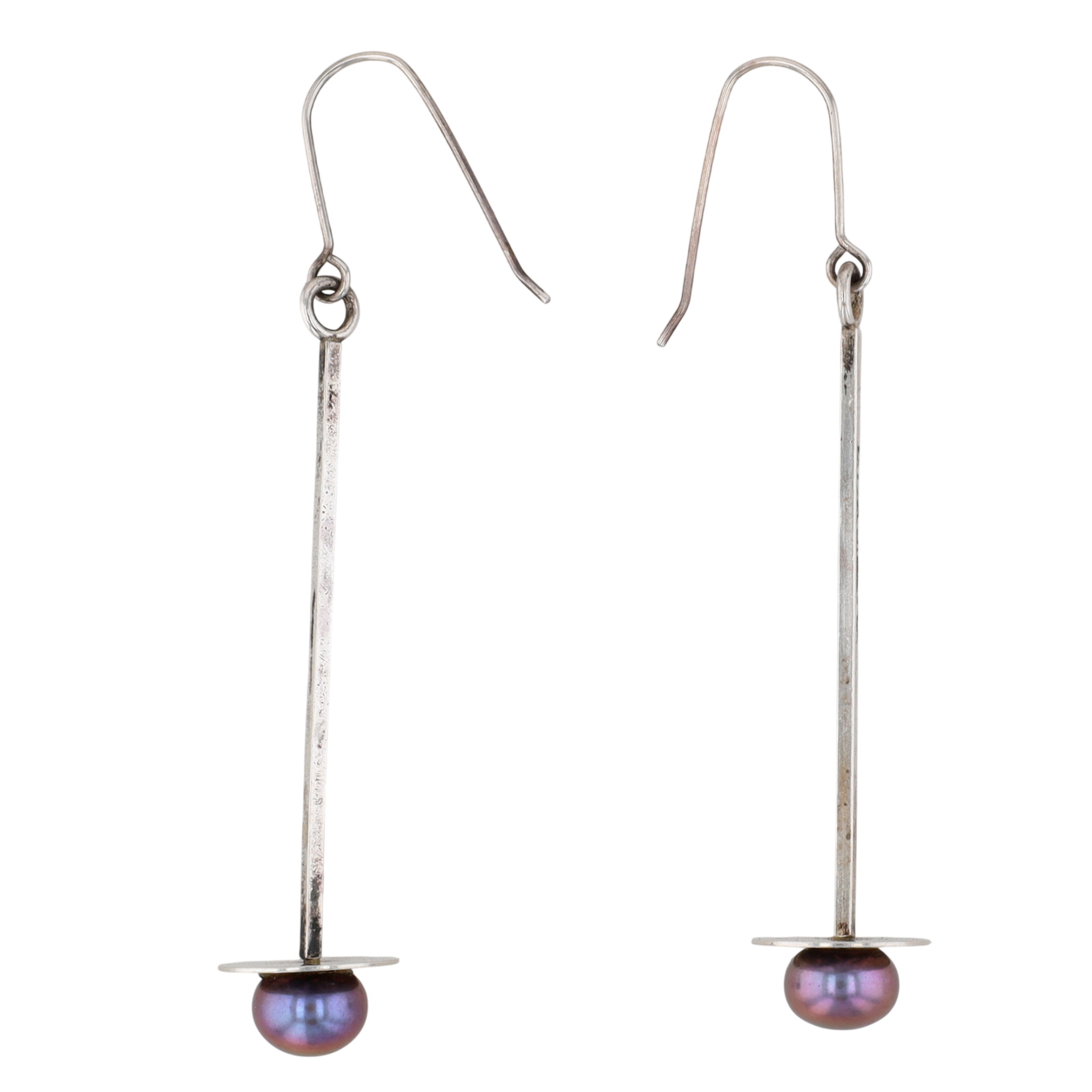 Sterling Silver Purple Pearl Modern Bar Dangle Earrings