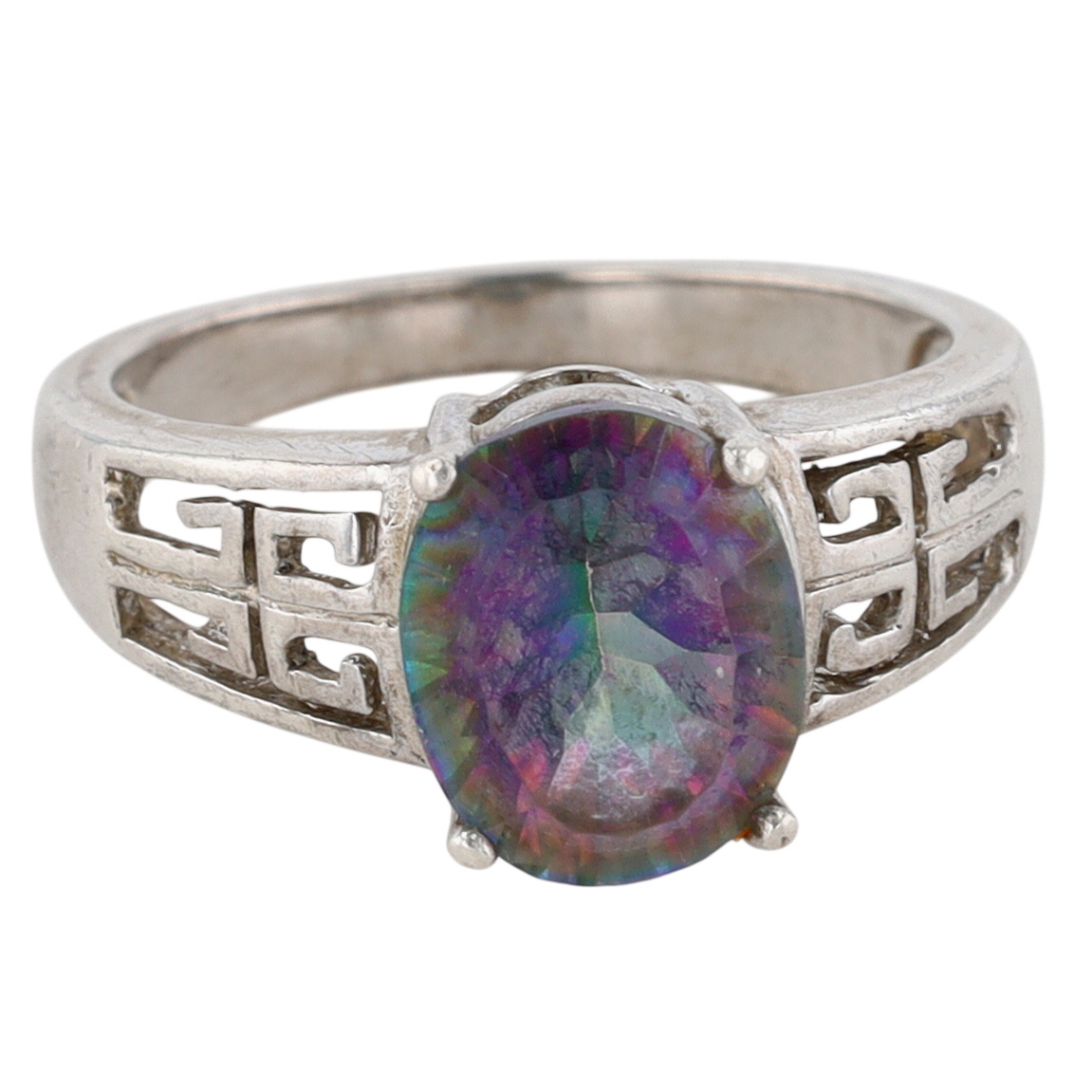 Sterling Silver Iridescent Crystal Cut Out Ring Size 7