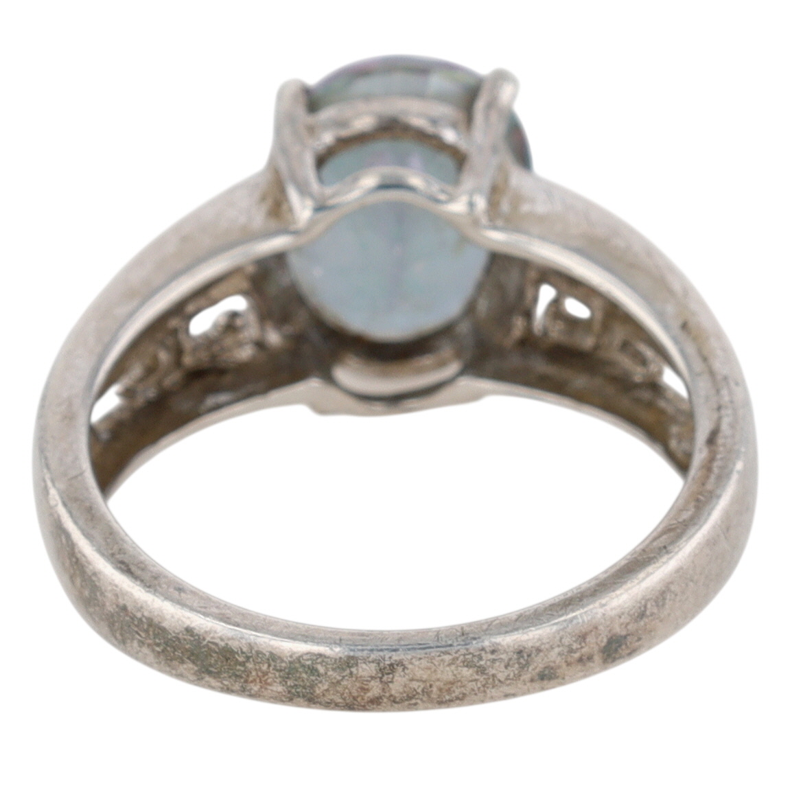 Sterling Silver Iridescent Crystal Cut Out Ring Size 7