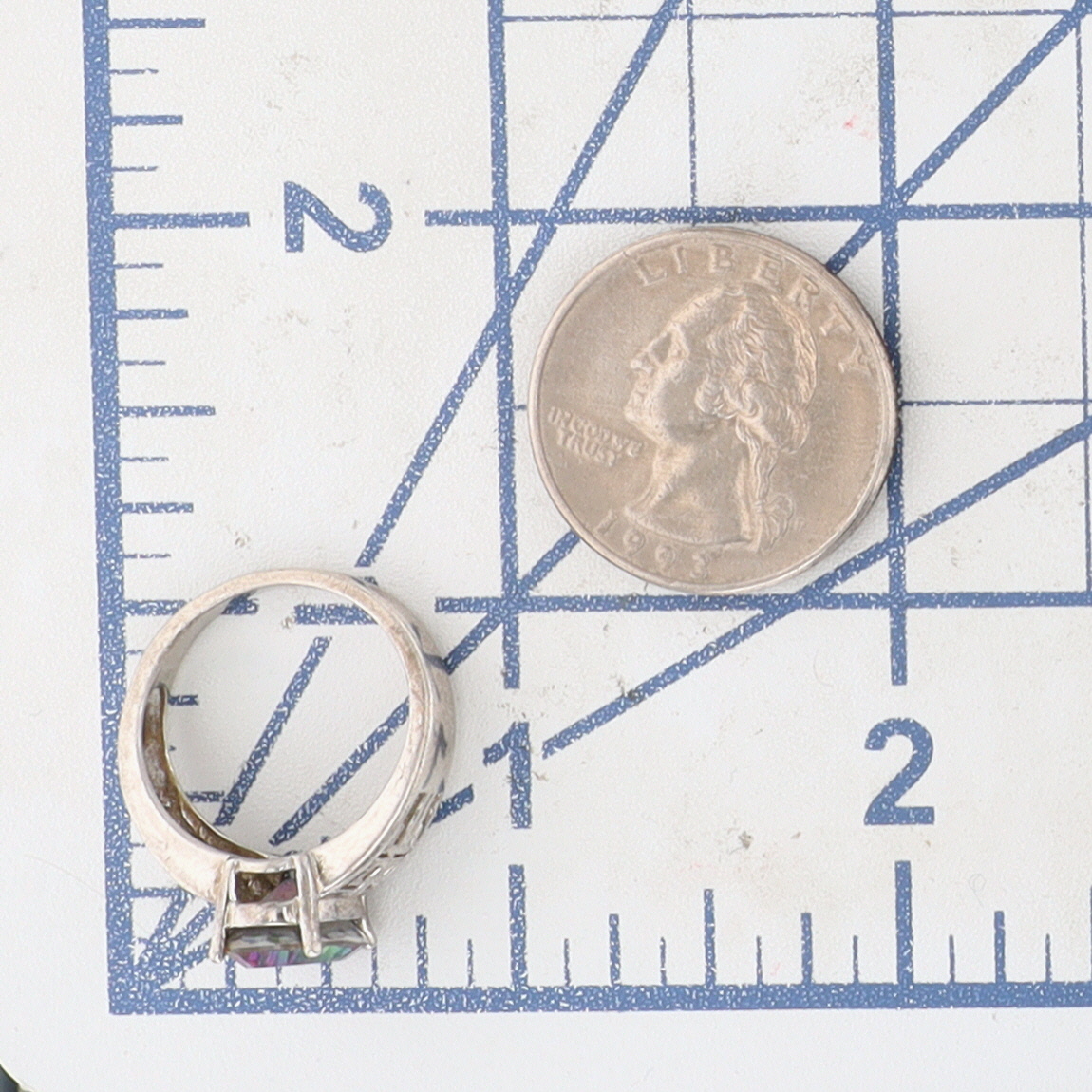 Sterling Silver Iridescent Crystal Cut Out Ring Size 7