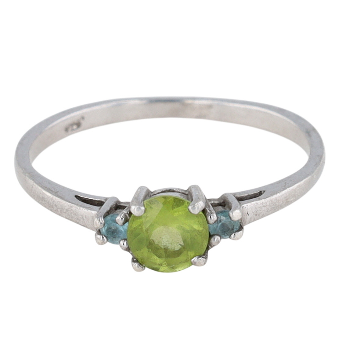Sterling Silver Peridot Blue Topaz Three Stone Ring Size 7.5