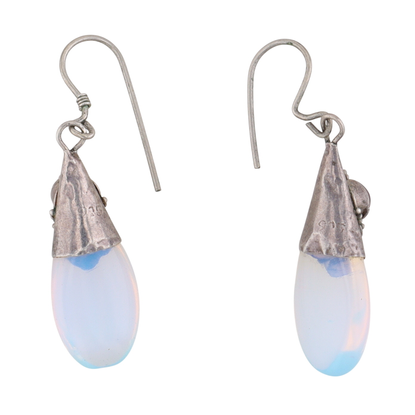 Sterling Silver Garnet Moonstone Bali Style Dangle Earrings