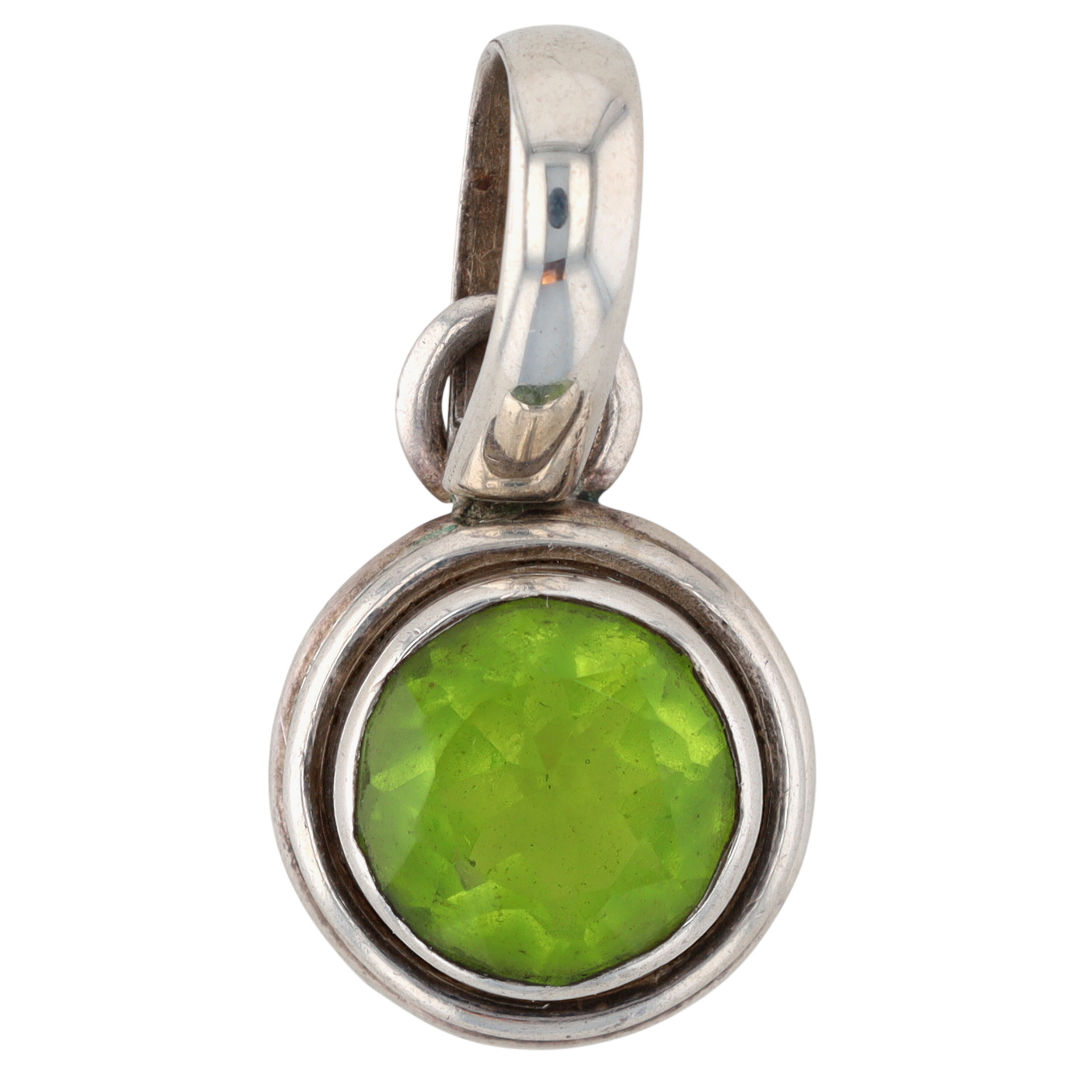 Signed Sterling Silver Peridot Round Cut Dangle Pendant