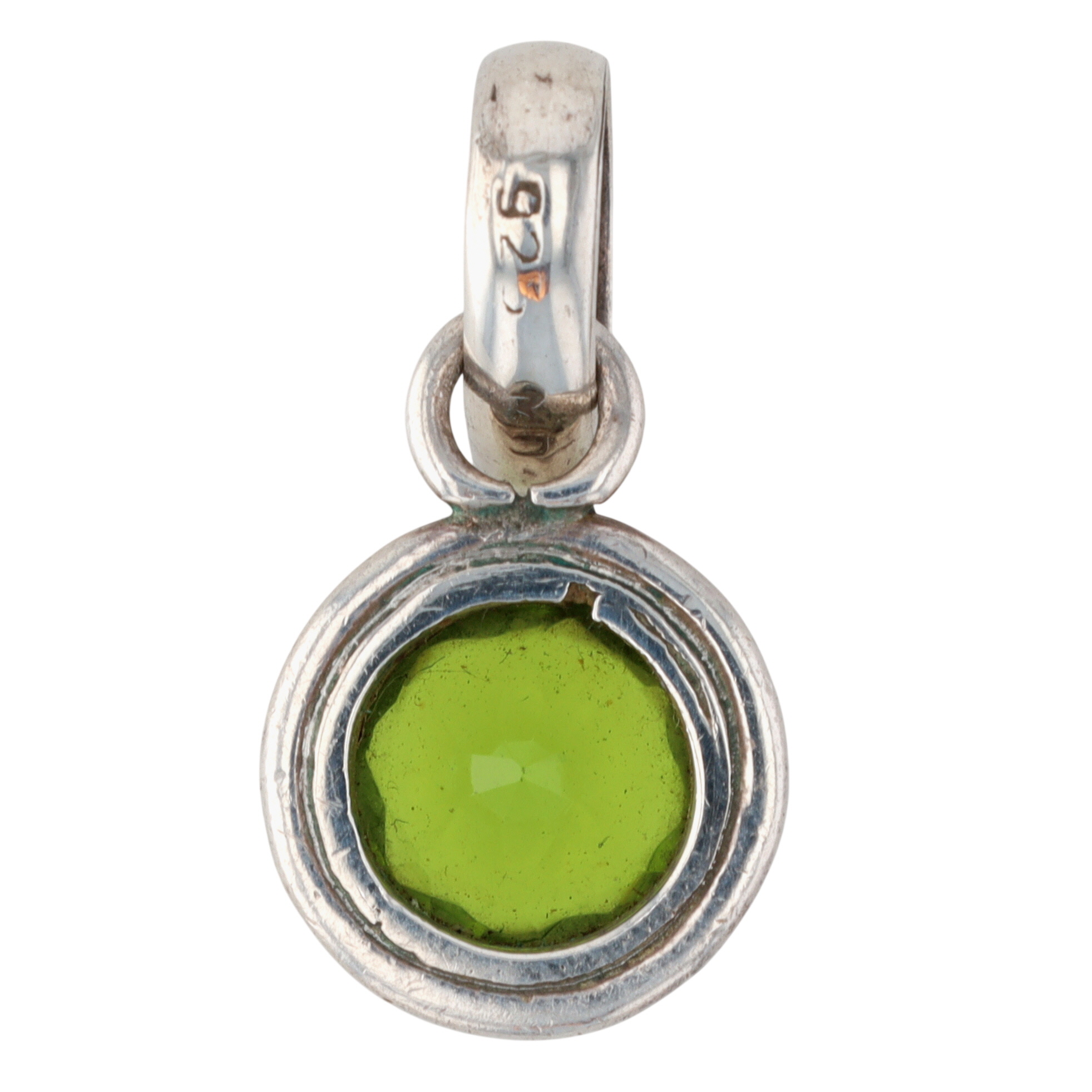 Signed Sterling Silver Peridot Round Cut Dangle Pendant