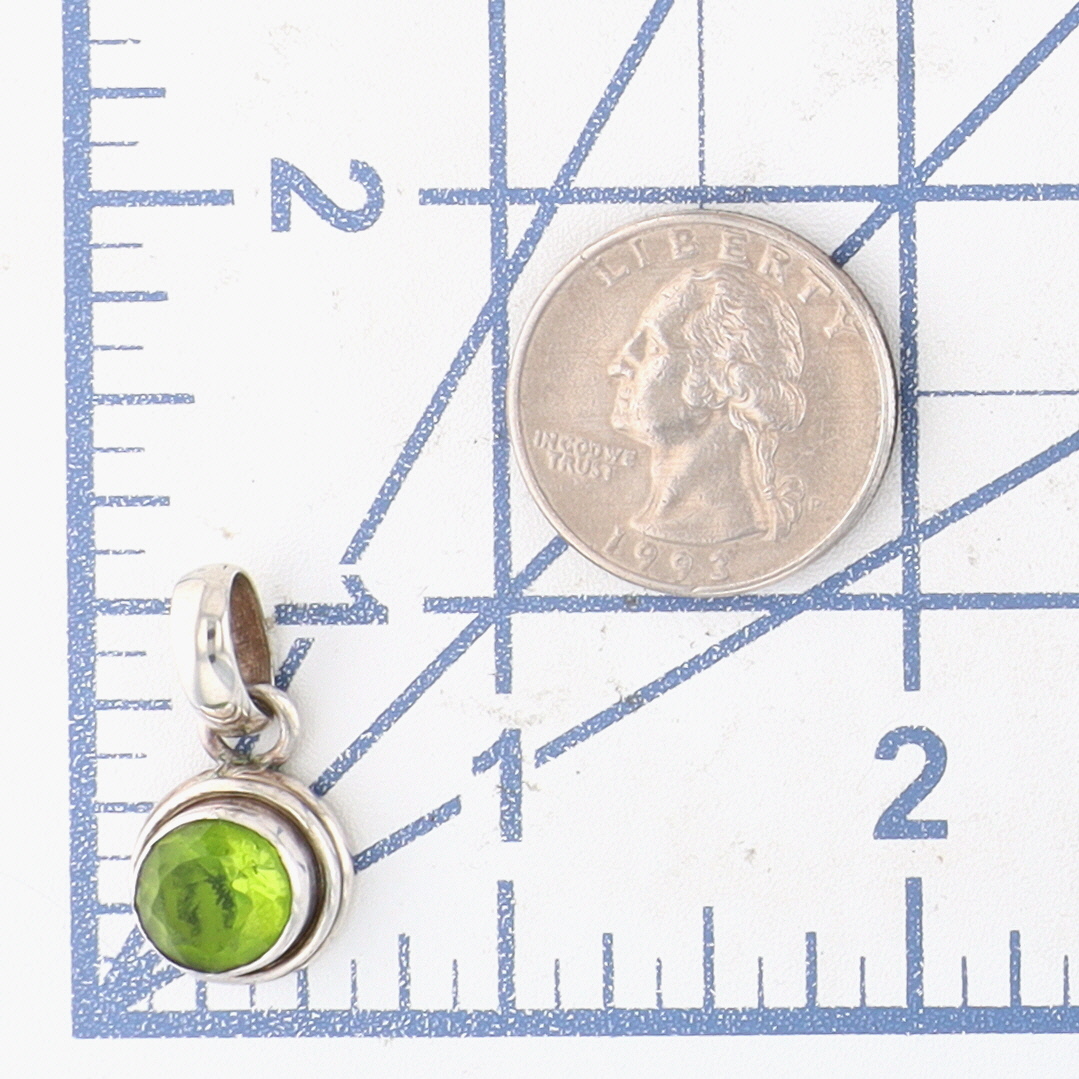 Signed Sterling Silver Peridot Round Cut Dangle Pendant