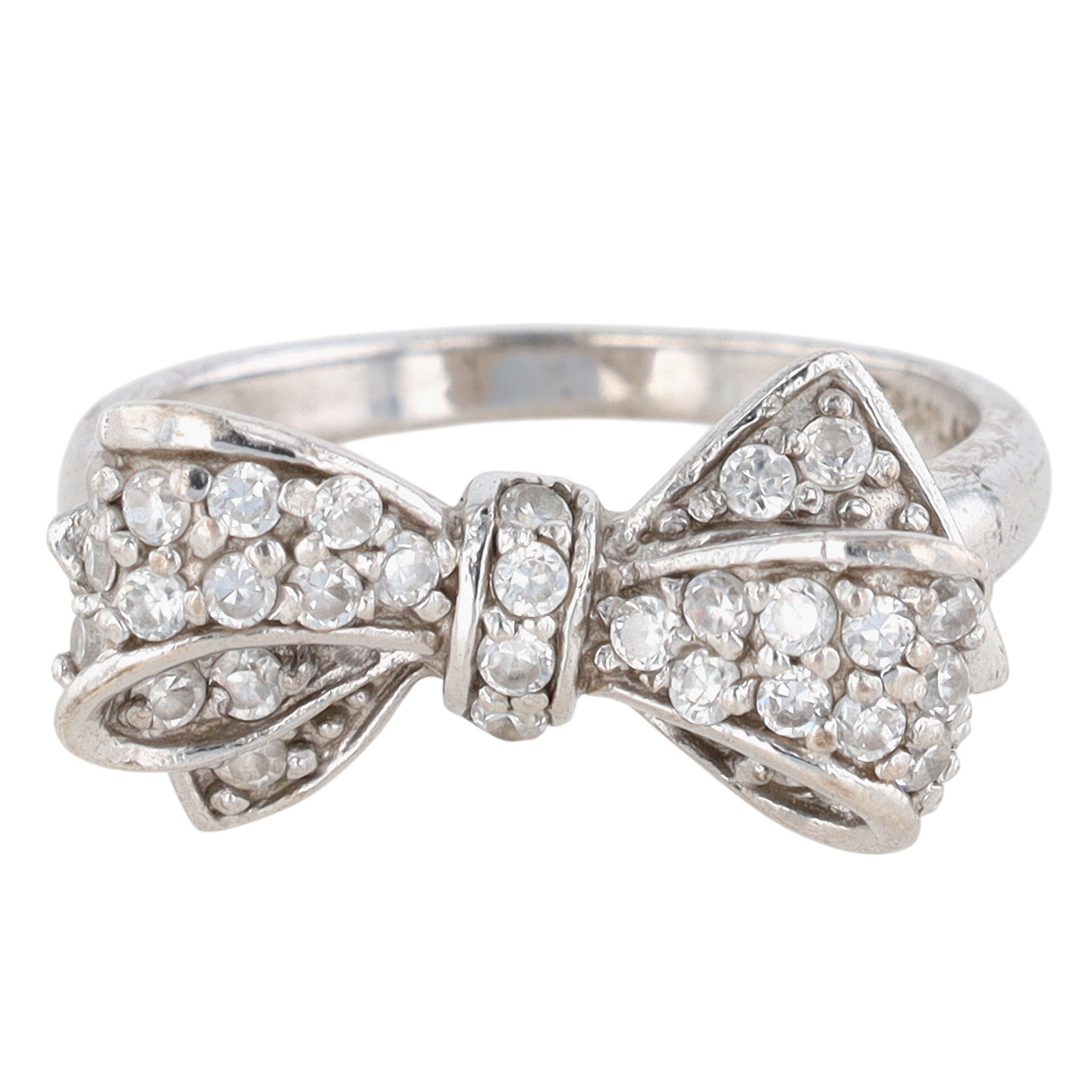 Signed Sterling Silver CZ Encrusted Bow Ring Size 7