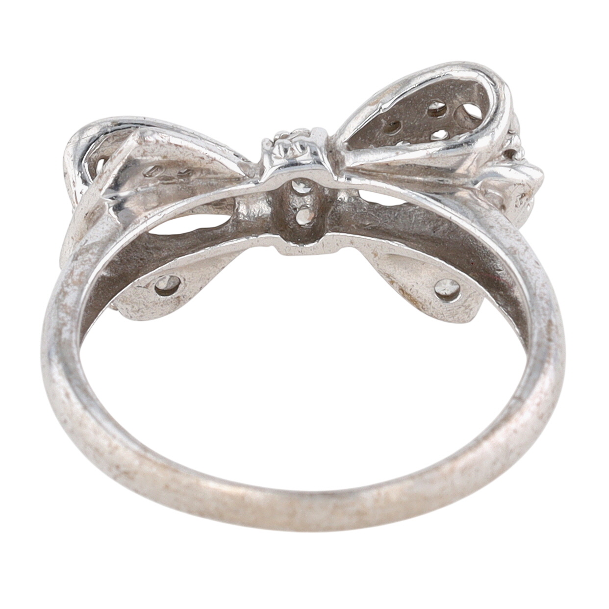 Signed Sterling Silver CZ Encrusted Bow Ring Size 7