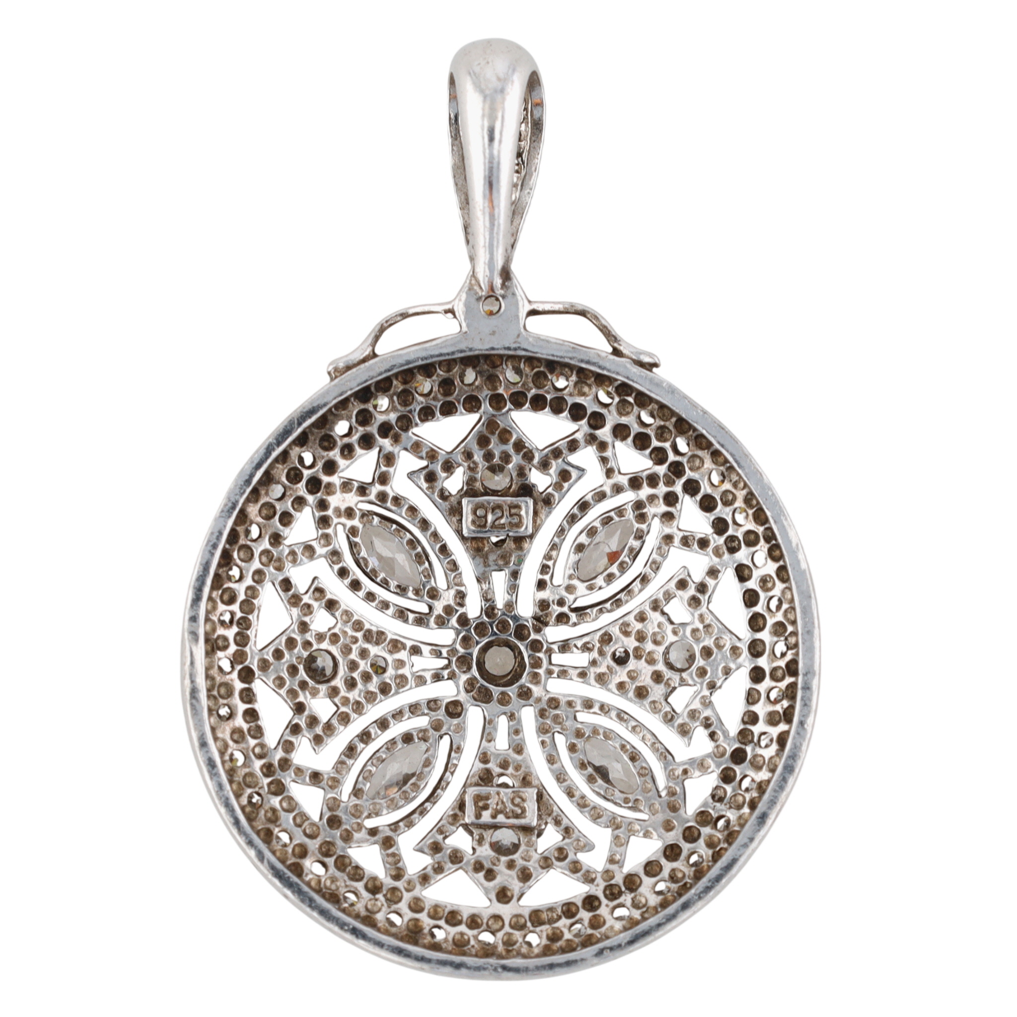 Signed Sterling Silver CZ Open Work Floral Pendant