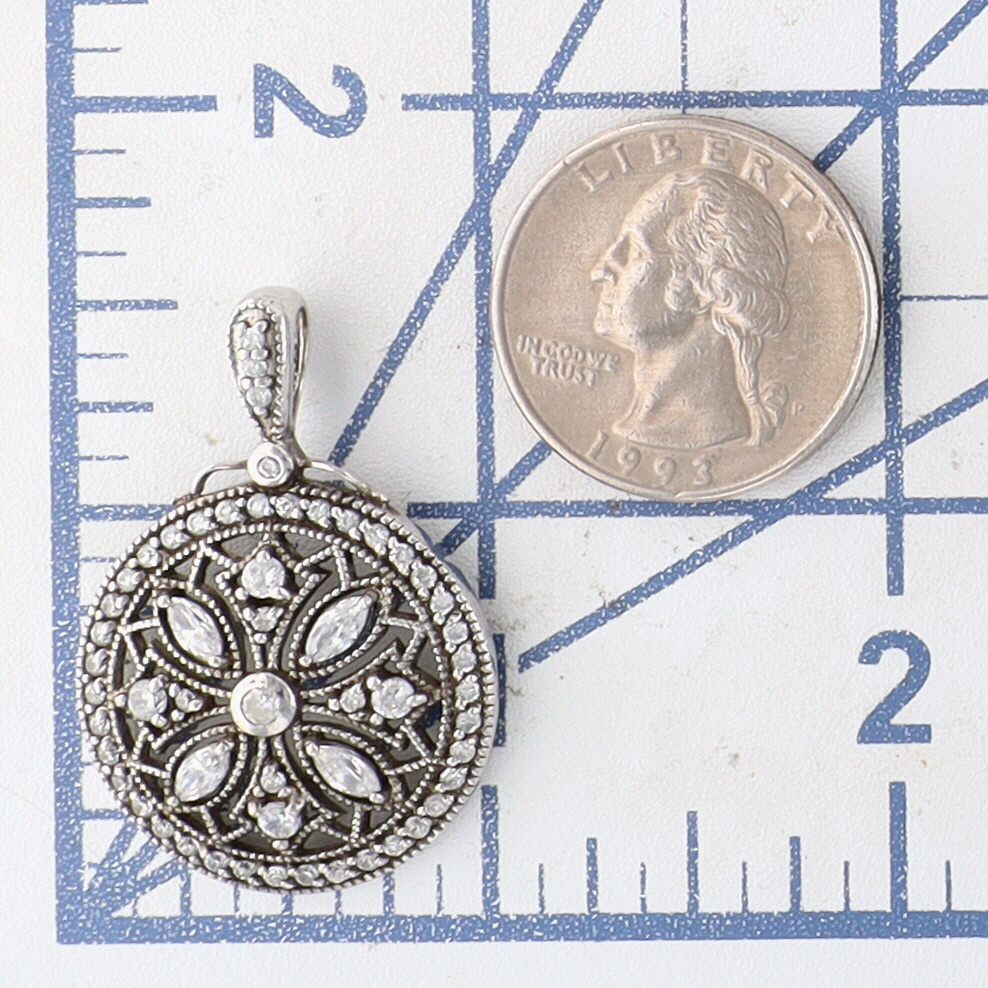 Signed Sterling Silver CZ Open Work Floral Pendant