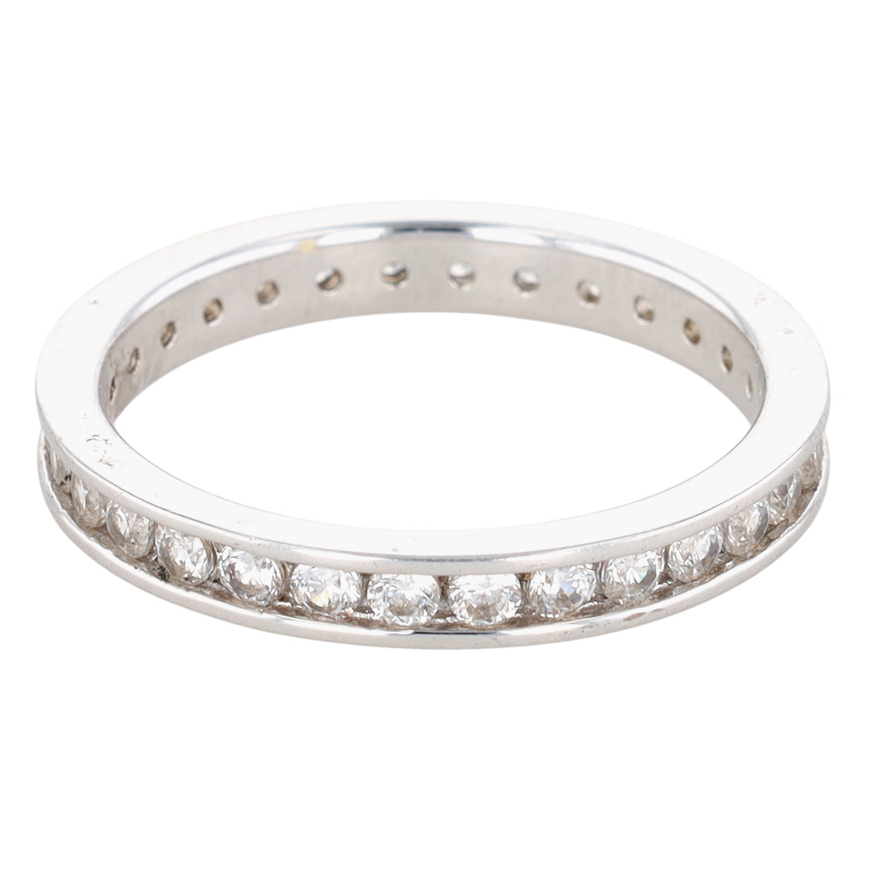 Signed Sterling Silver CZ Channel Set Eternity Band Ring Size 8.25