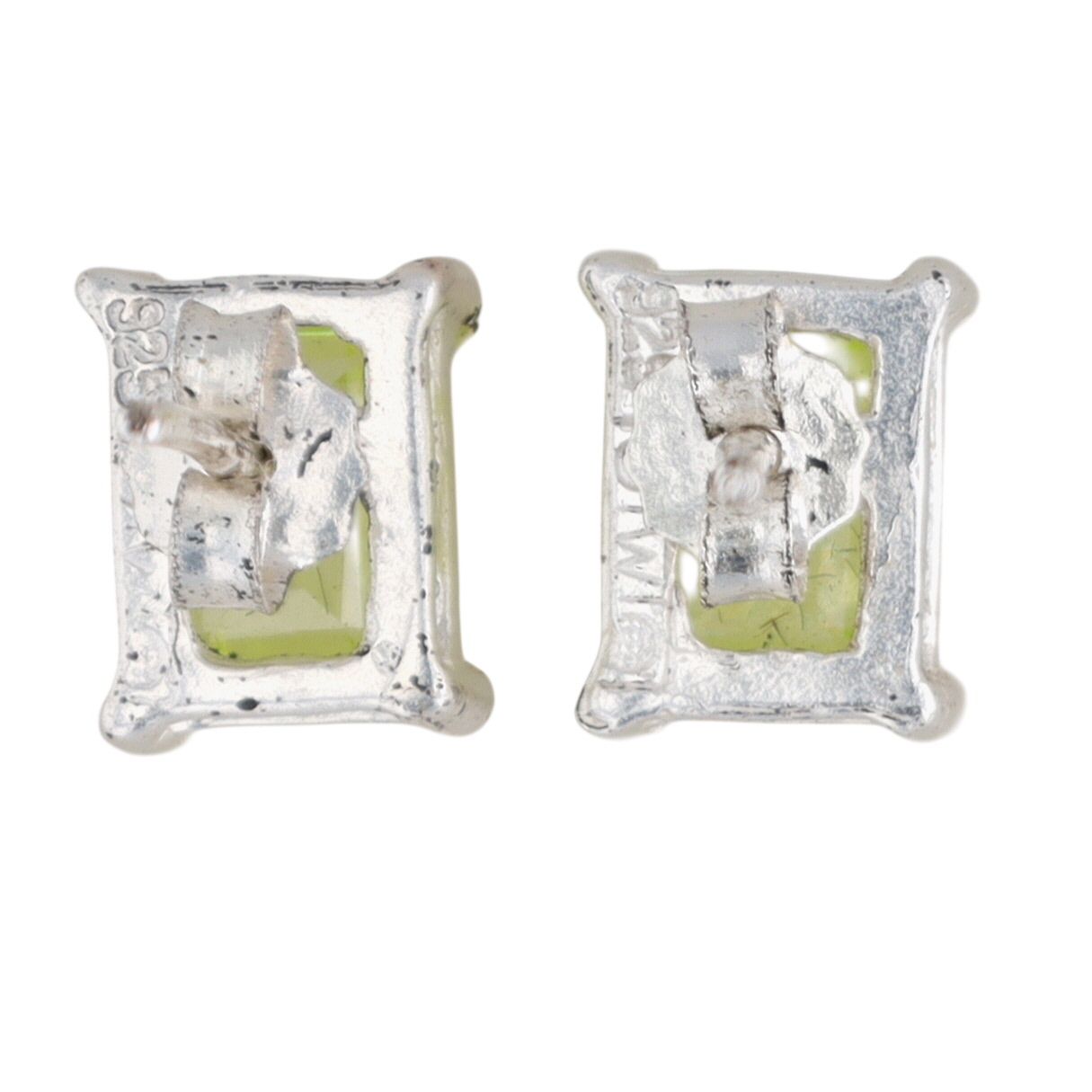 Signed Sterling Silver Peridot Stud Earrings