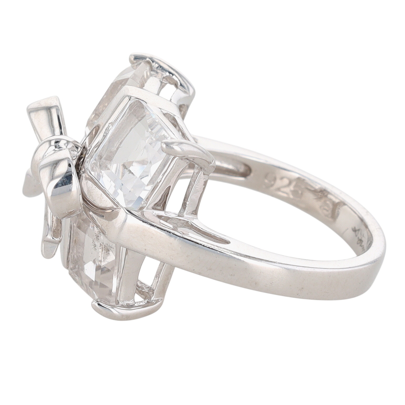 Signed Sterling Silver Spinel Bow Wrapped Present Ring Size 6