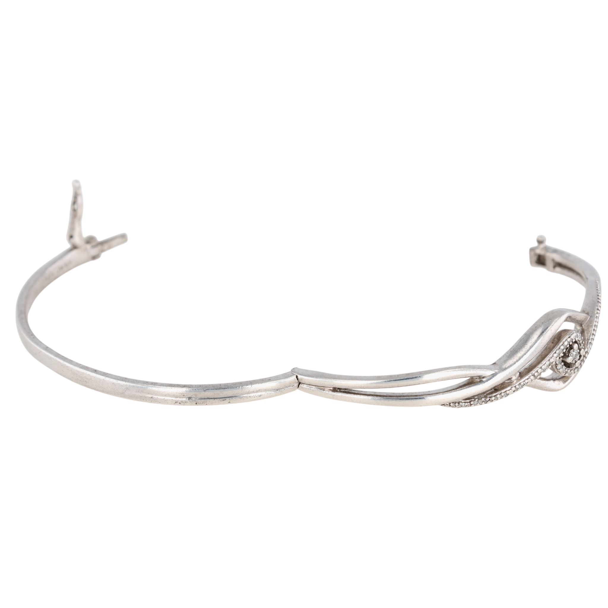 Jane Seymour Sterling Silver Diamond Crossover Hinged Bangle Bracelet