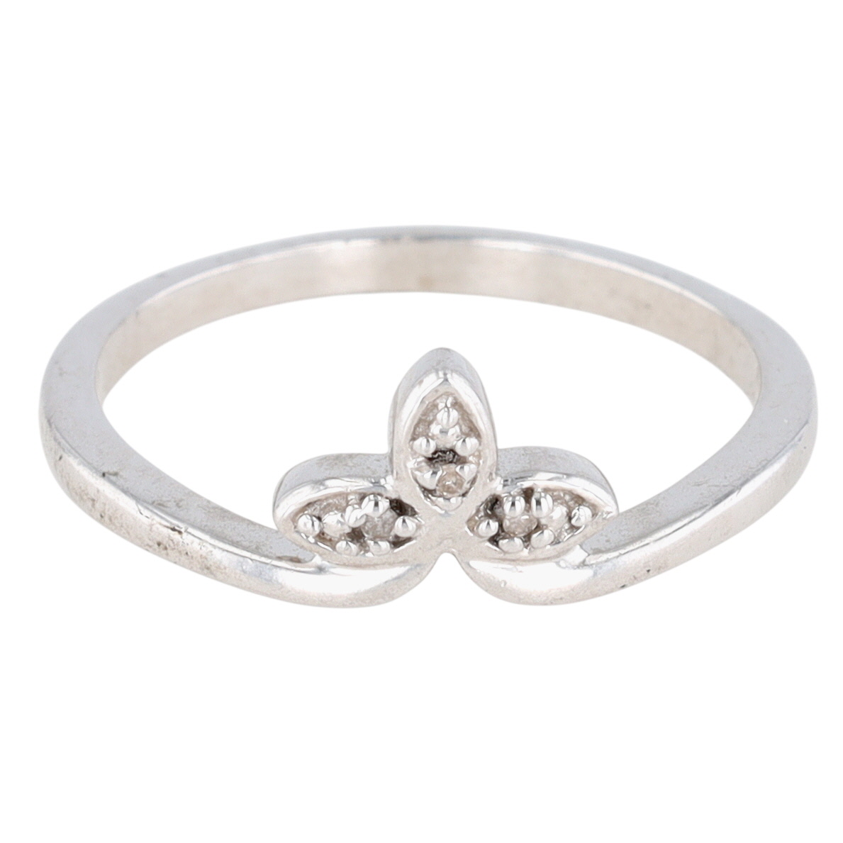 Signed Sterling Silver Diamond Three Petal Ring Size 9