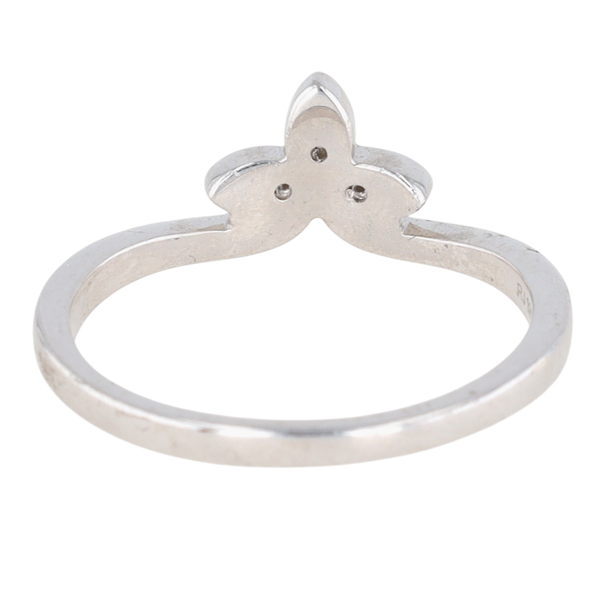 Signed Sterling Silver Diamond Three Petal Ring Size 9