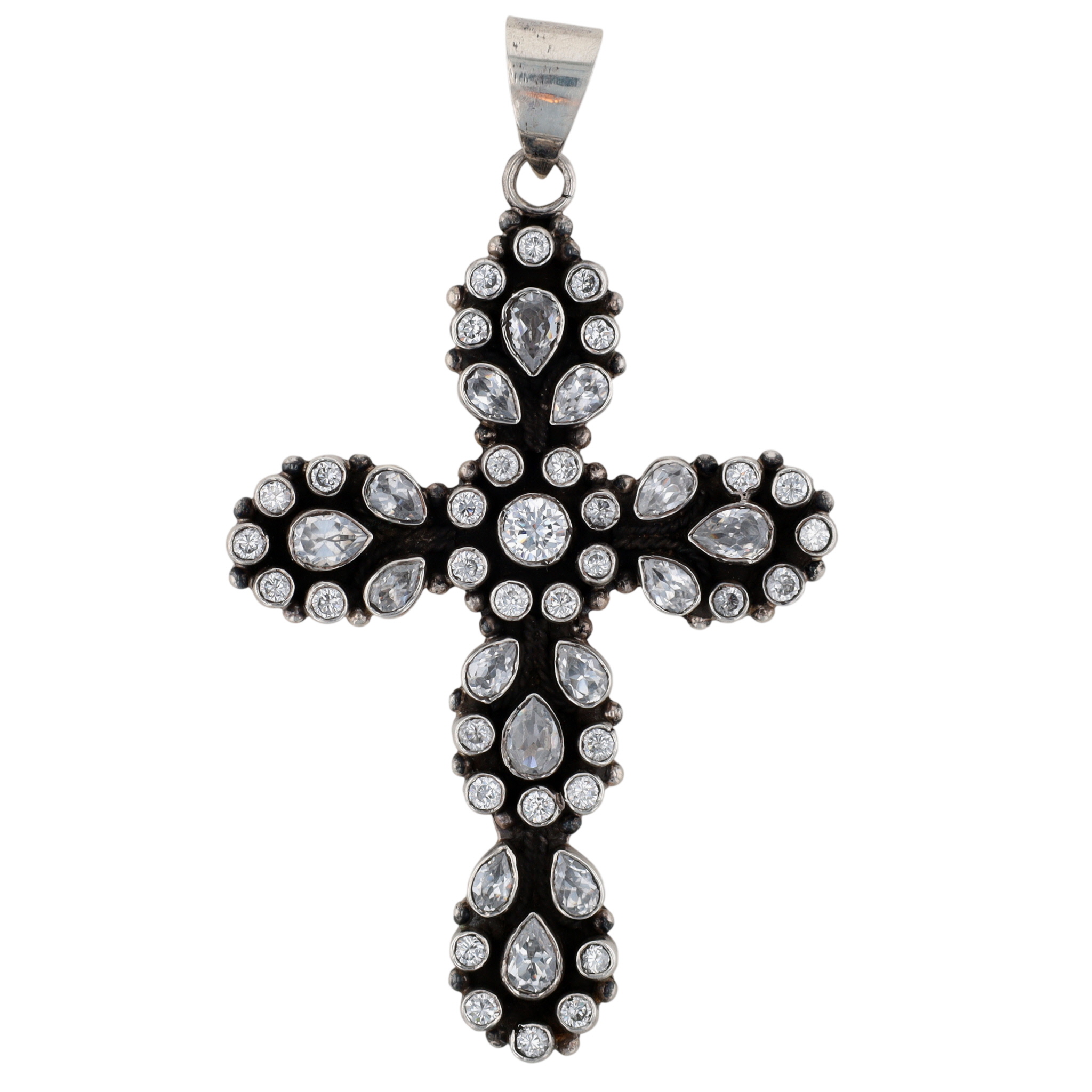 Sterling Silver CZ Studded Large Cross Pendant
