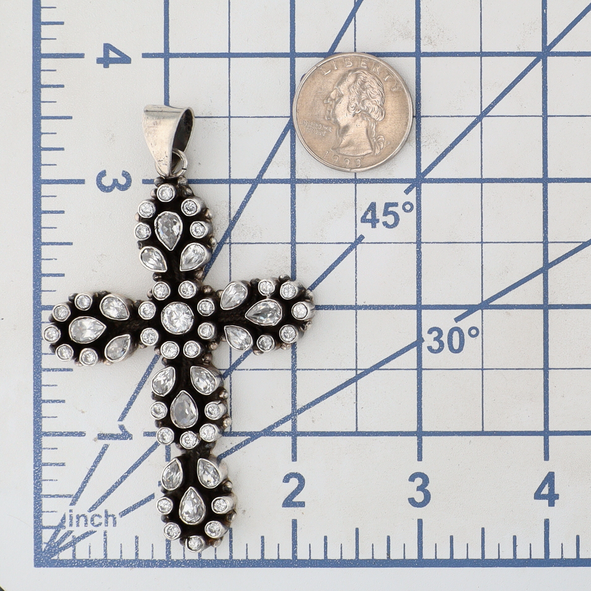 Sterling Silver CZ Studded Large Cross Pendant