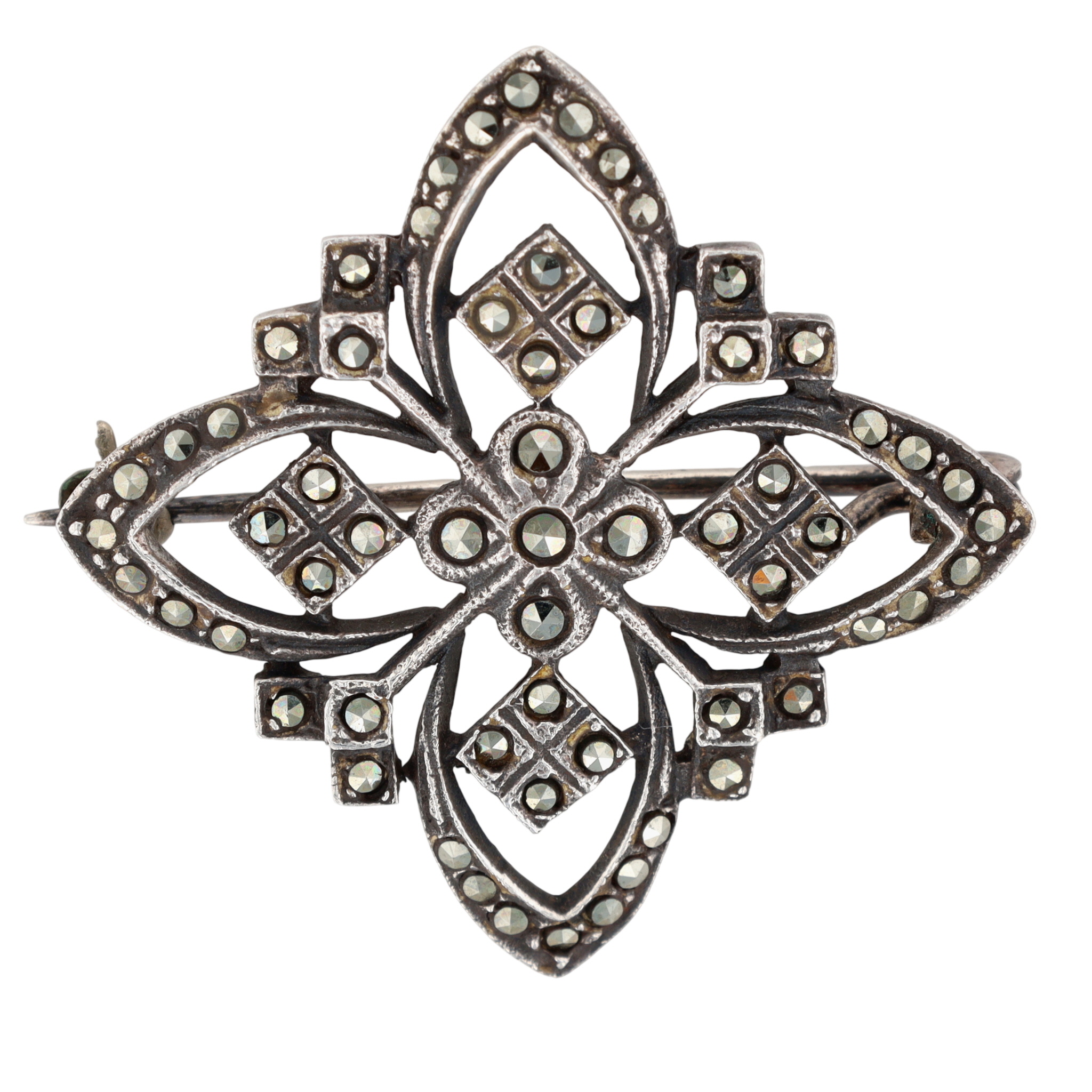 Sterling Silver Marcasite Art Deco Flower Brooch