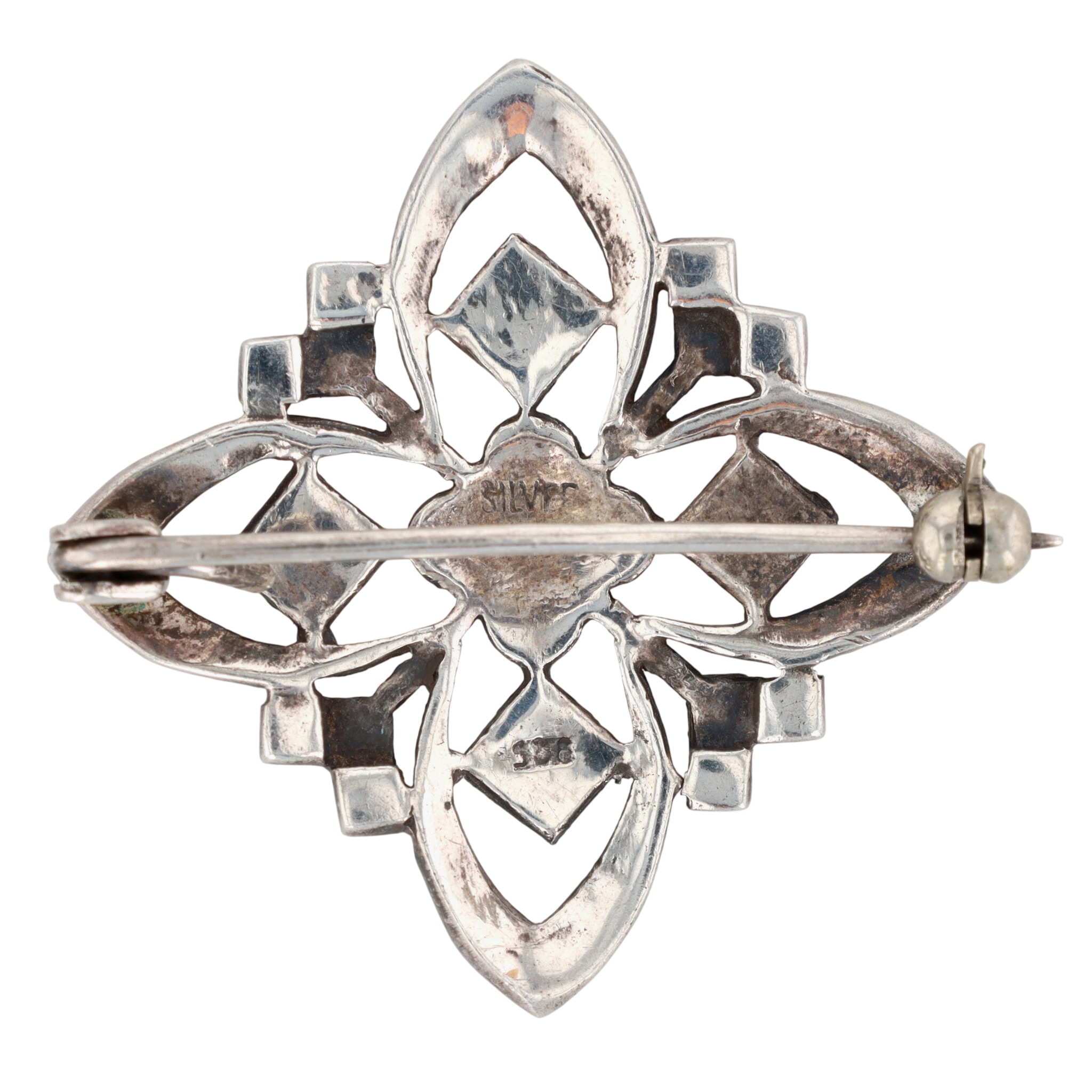 Sterling Silver Marcasite Art Deco Flower Brooch