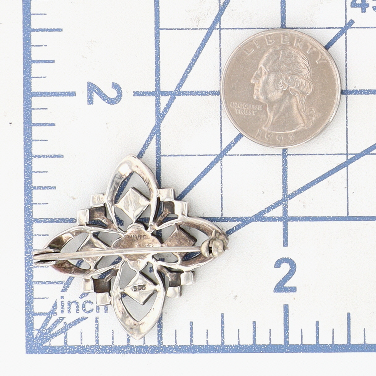Sterling Silver Marcasite Art Deco Flower Brooch