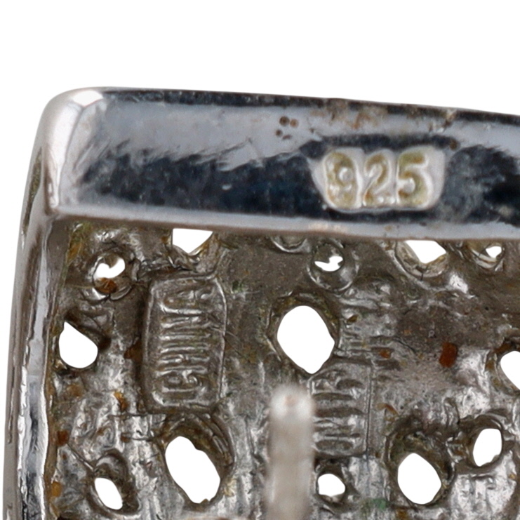 Signed Sterling Silver Diamond Woven Huggie Stud Earrings